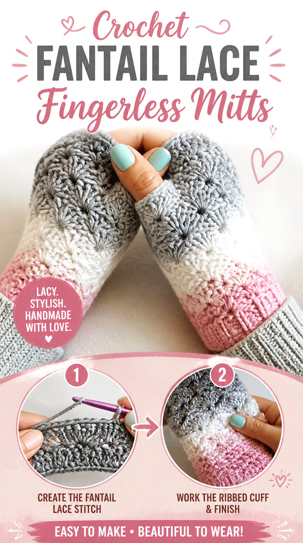 Crochet Fantail Lace Fingerless Mitts