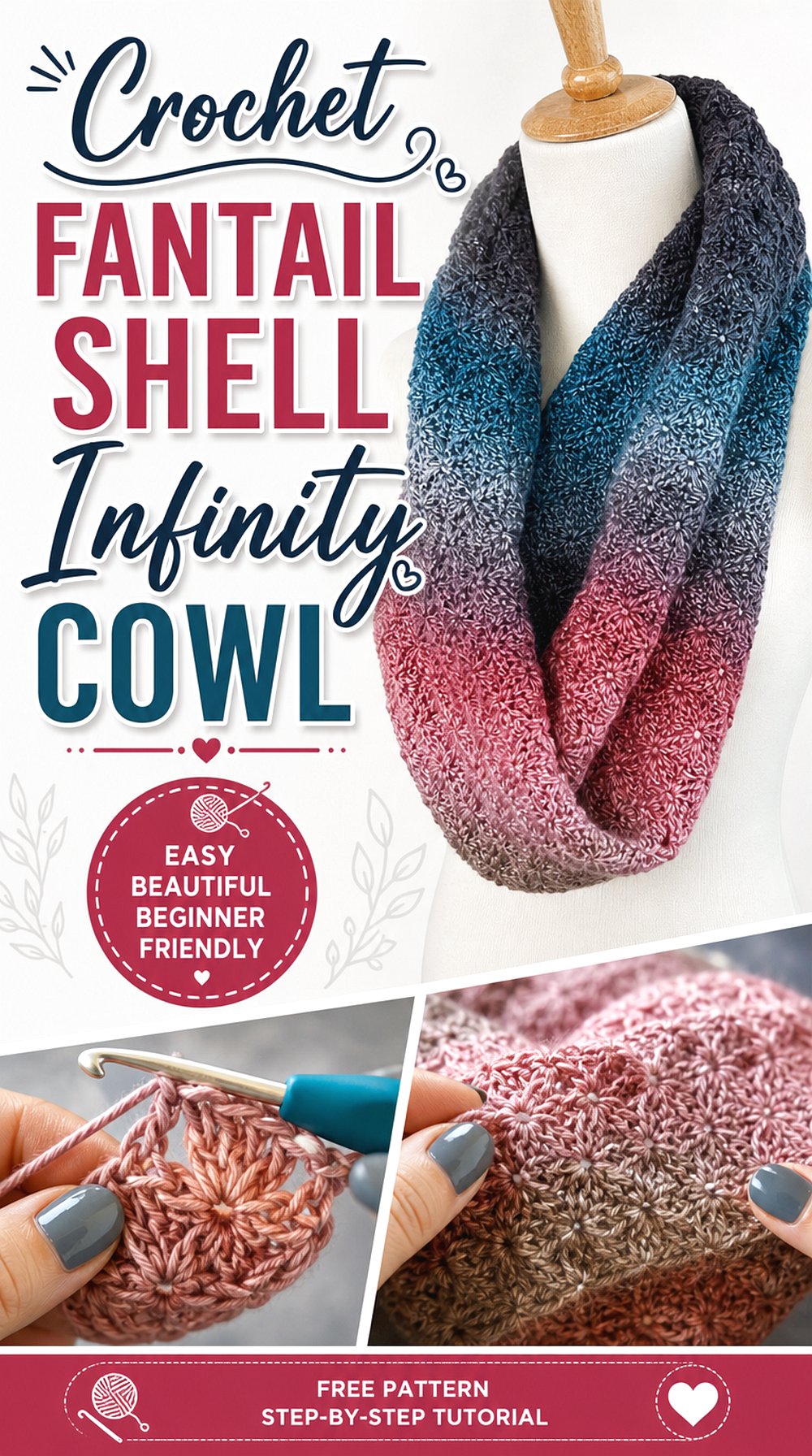 Crochet Fantail Shell Infinity Cowl