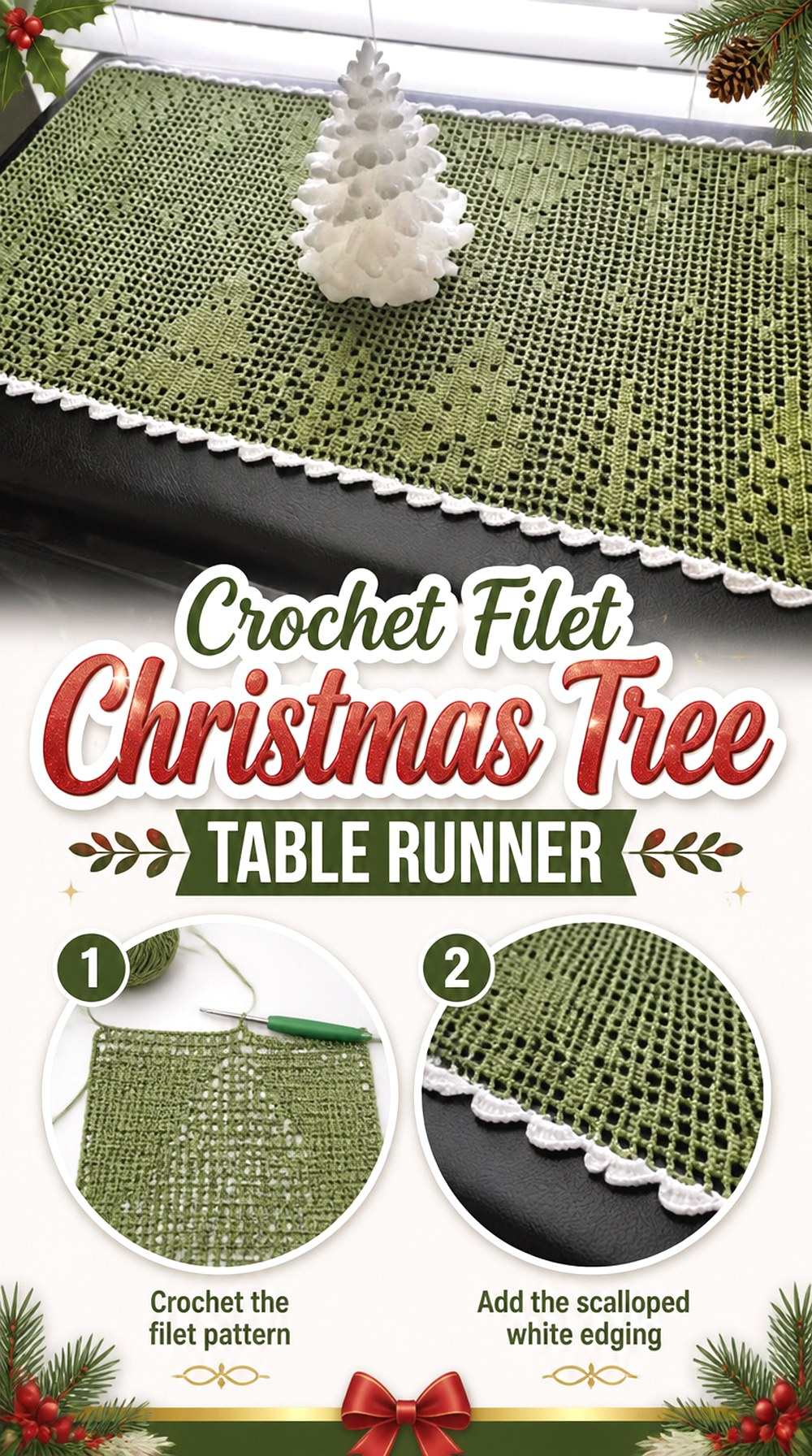 Crochet Filet Christmas Tree Table Runner