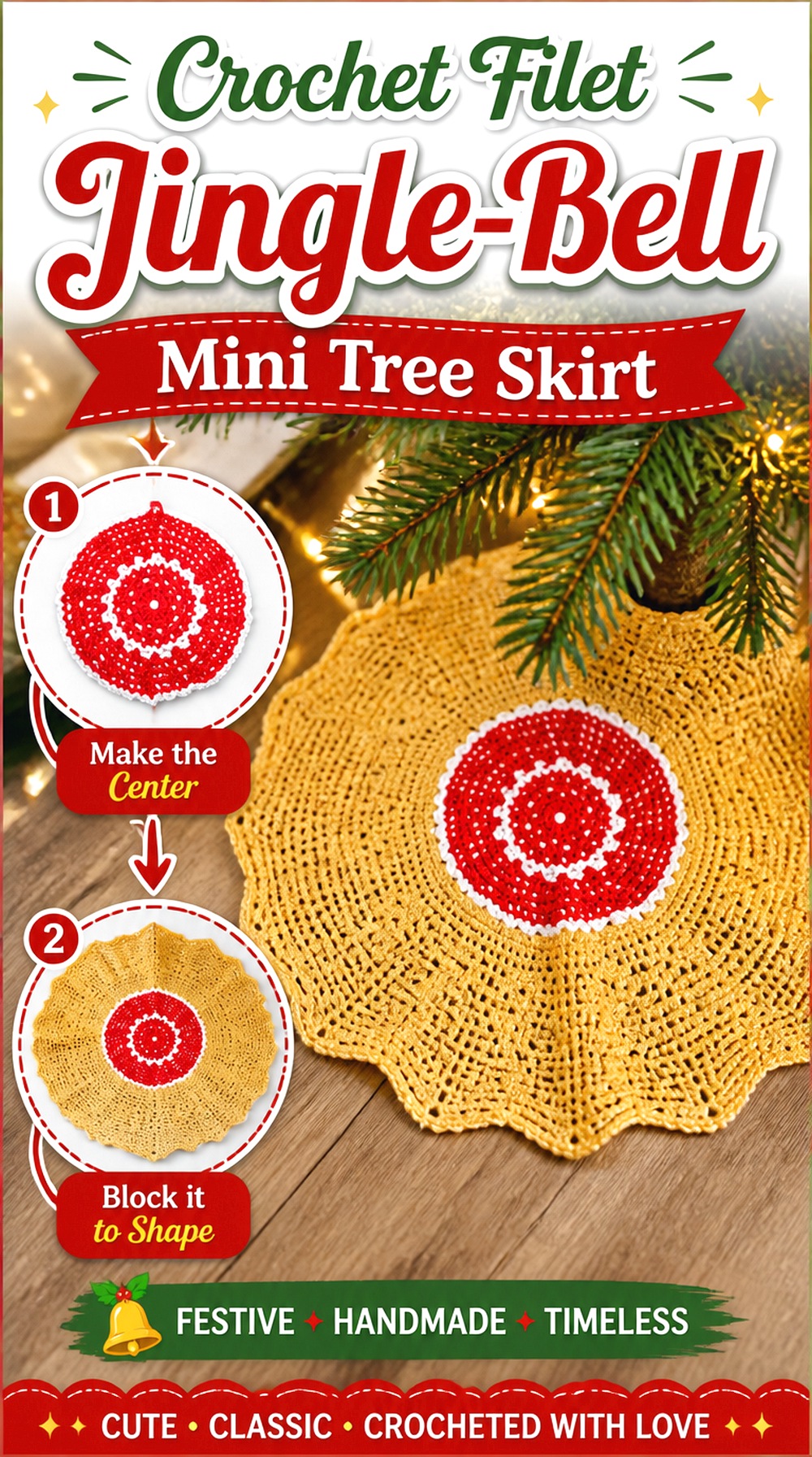 Crochet Filet Jingle Bell Mini Tree Skirt