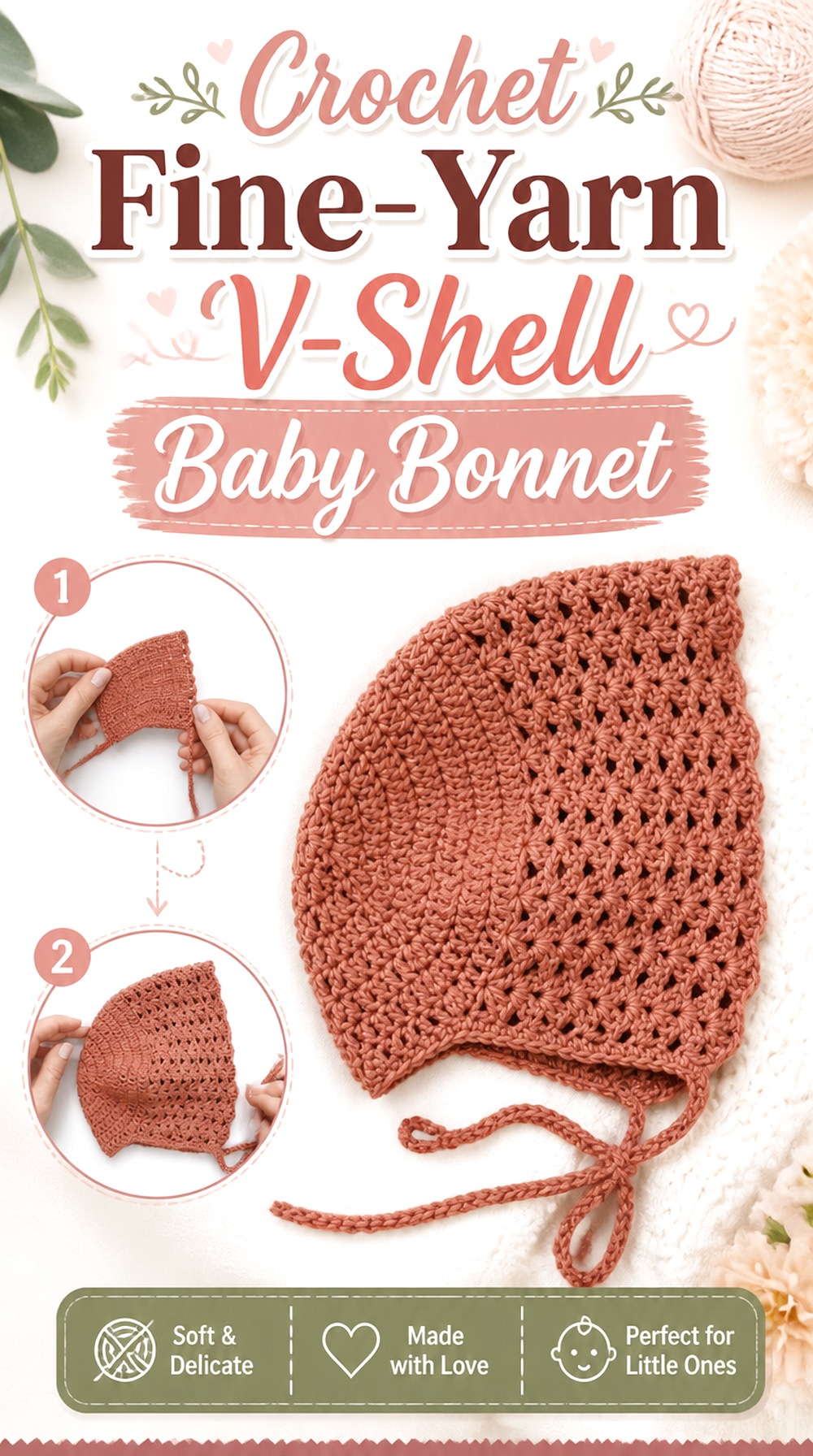 Crochet Fine Yarn V Shell Baby Bonnet