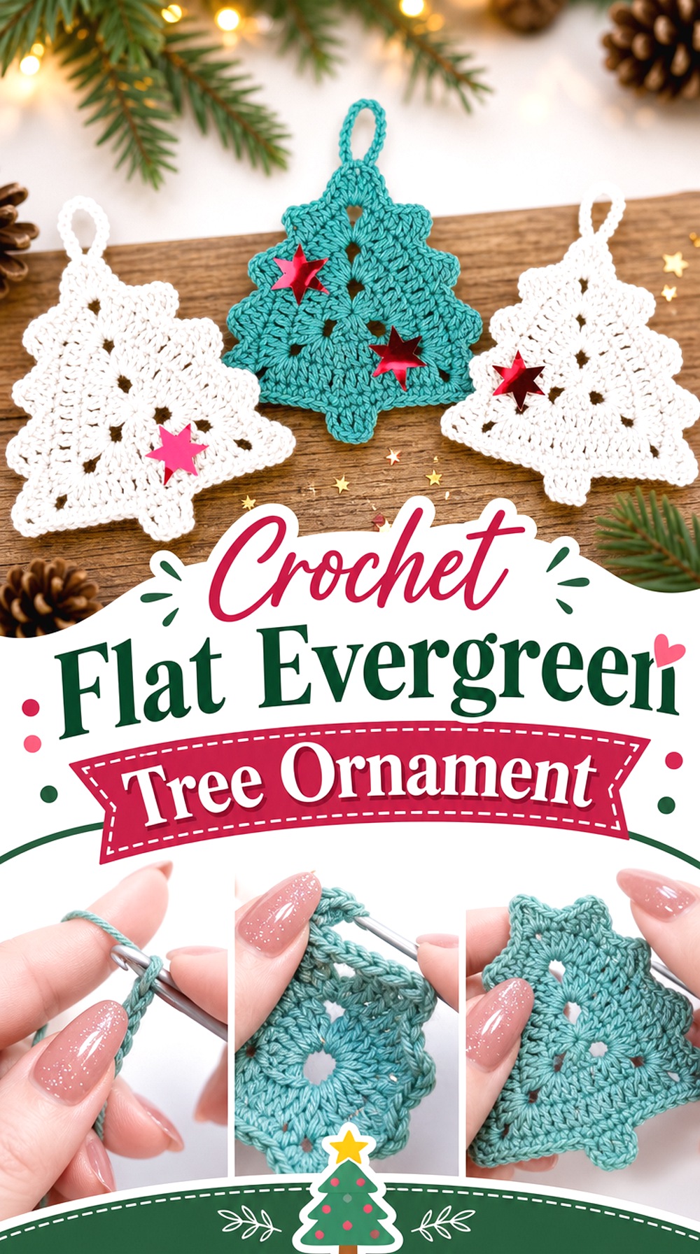Crochet Flat Evergreen Tree Ornament