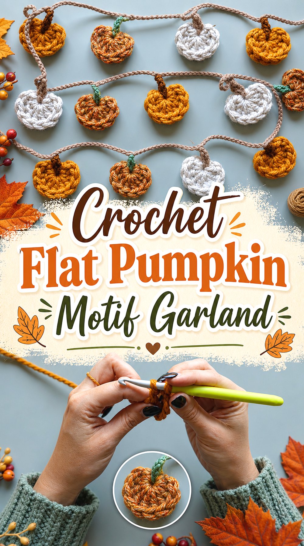 Crochet Flat Pumpkin Motif Garland