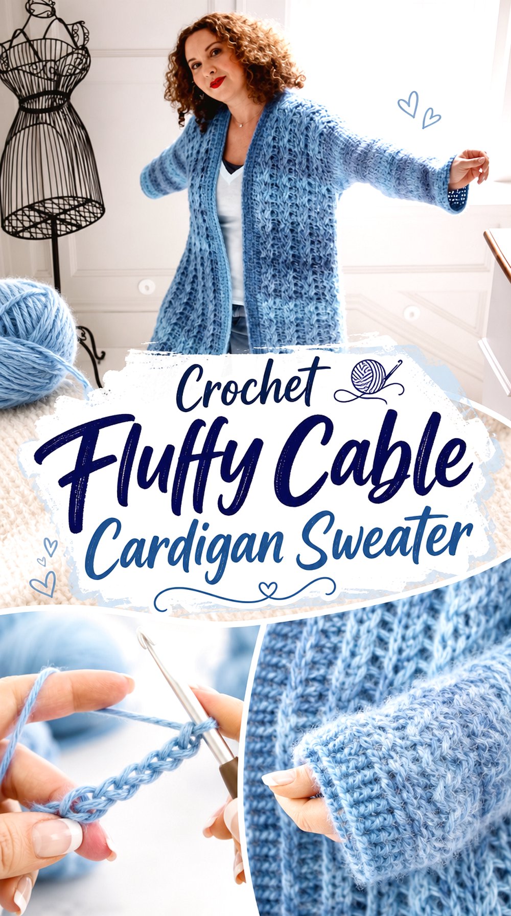 Crochet Fluffy Cable Cardigan Sweater
