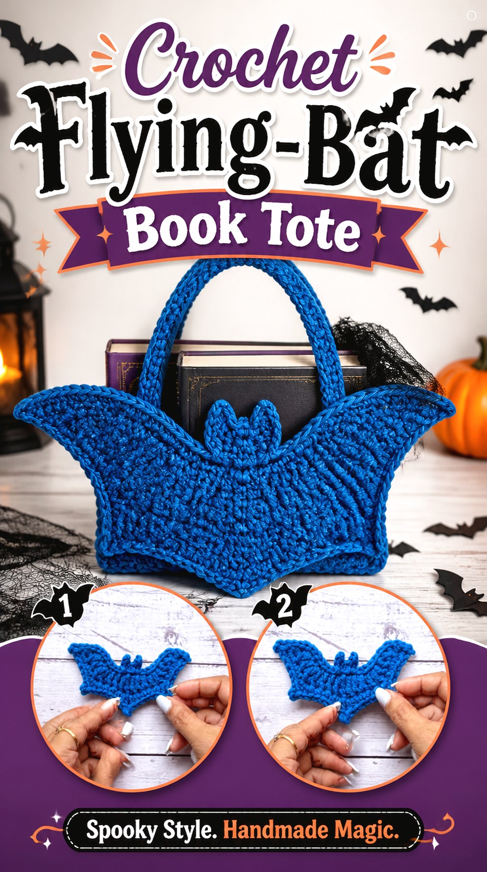 Crochet Flying Bat Book Tote