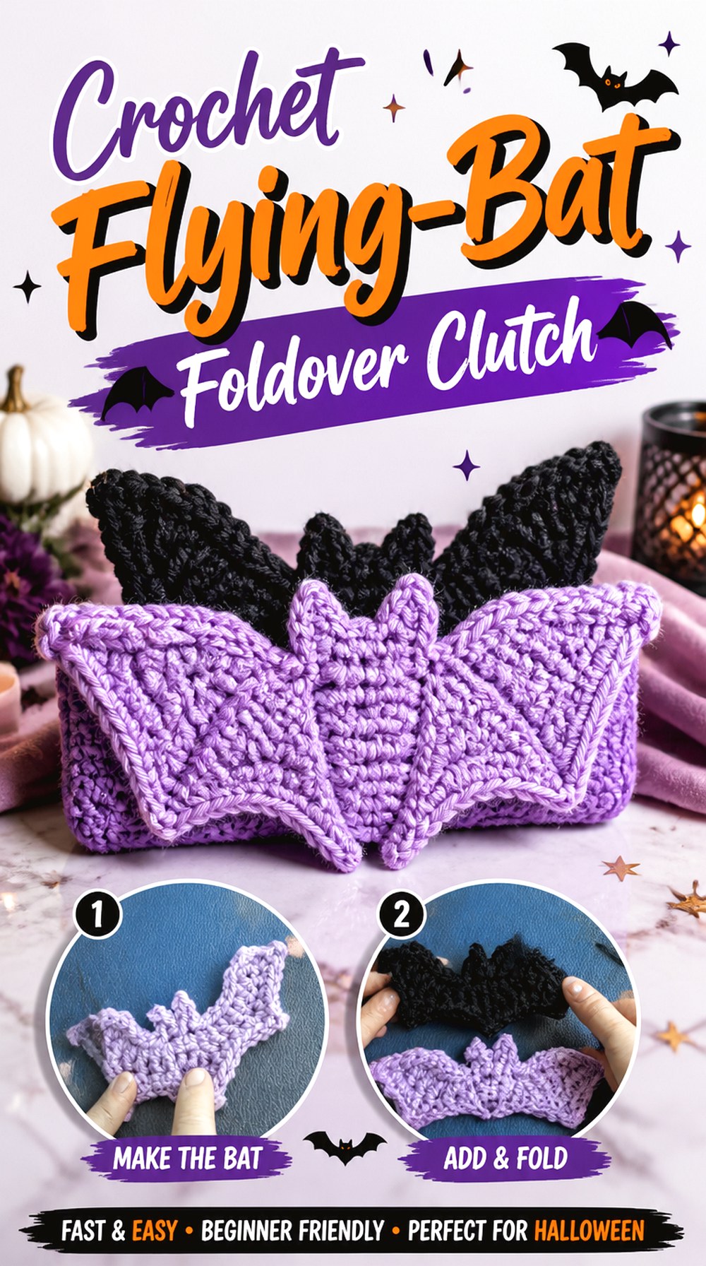 Crochet Flying Bat Foldover Clutch