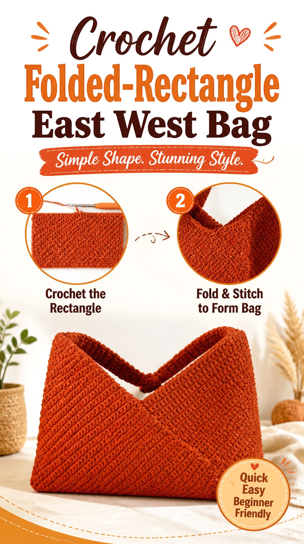 Crochet Folded Rectangle East West Bag