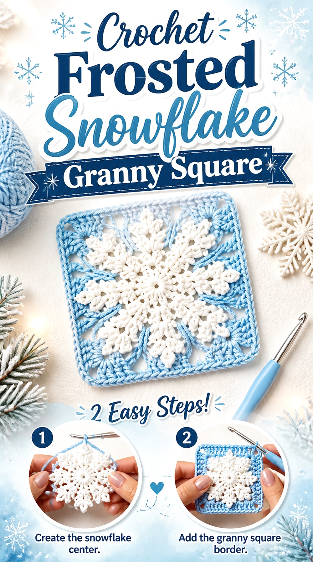 Crochet Frosted Snowflake Granny Square