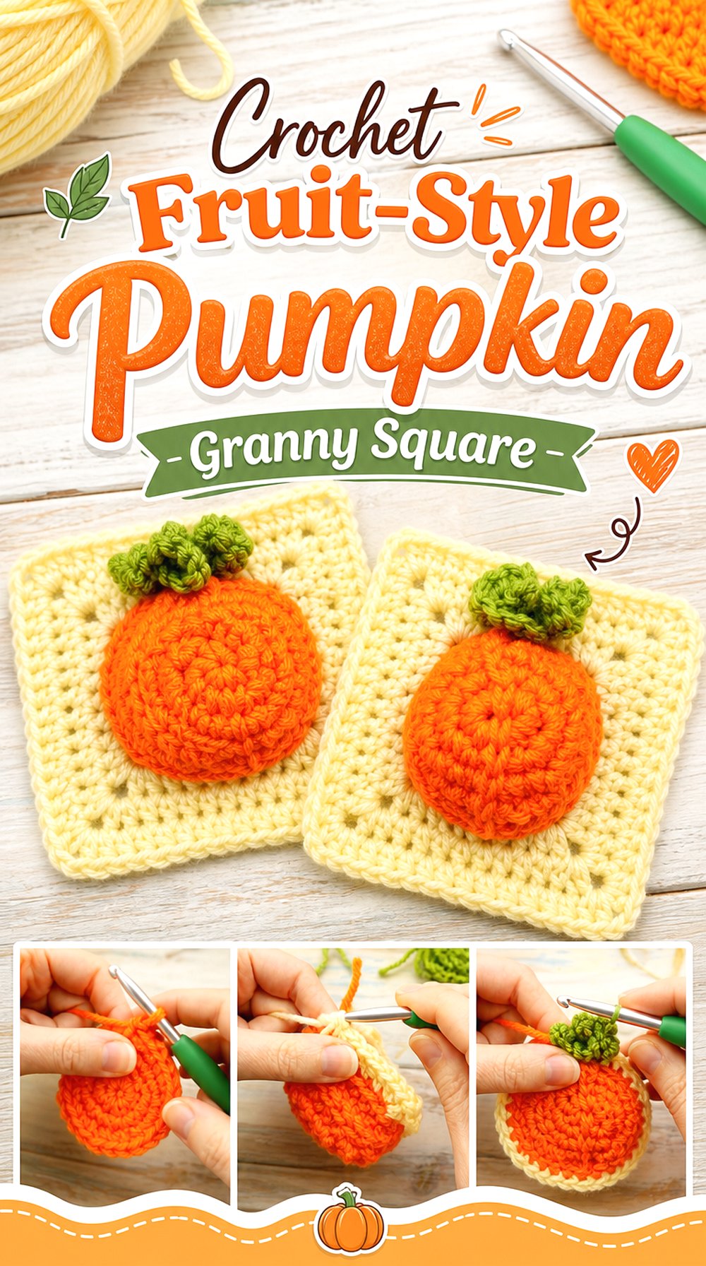 Crochet Fruit Style Pumpkin Granny Square