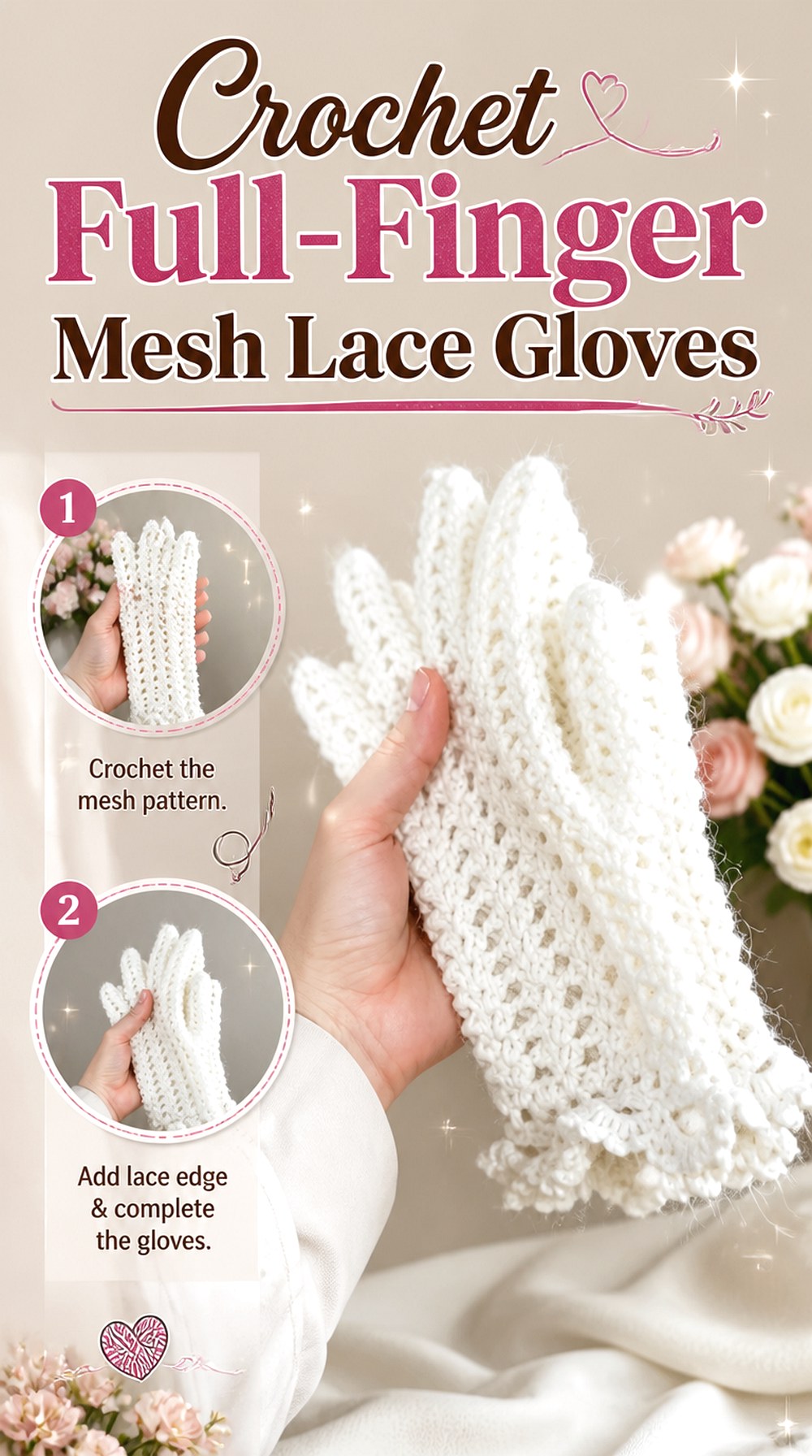 Crochet Full Finger Mesh Lace Gloves