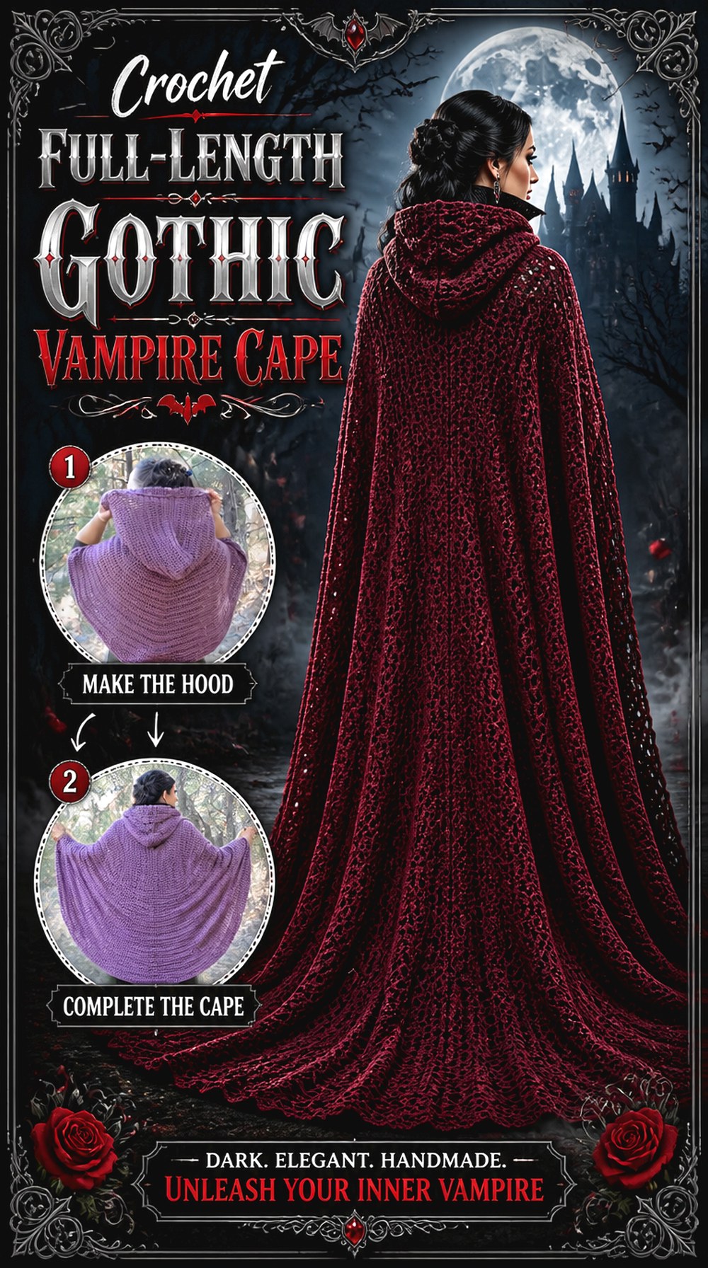 Crochet Full Length Gothic Vampire Cape