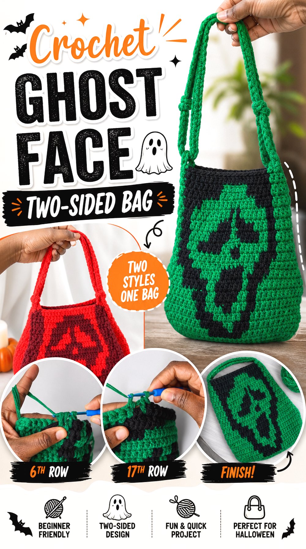 Crochet Ghost Face Two Sided Bag