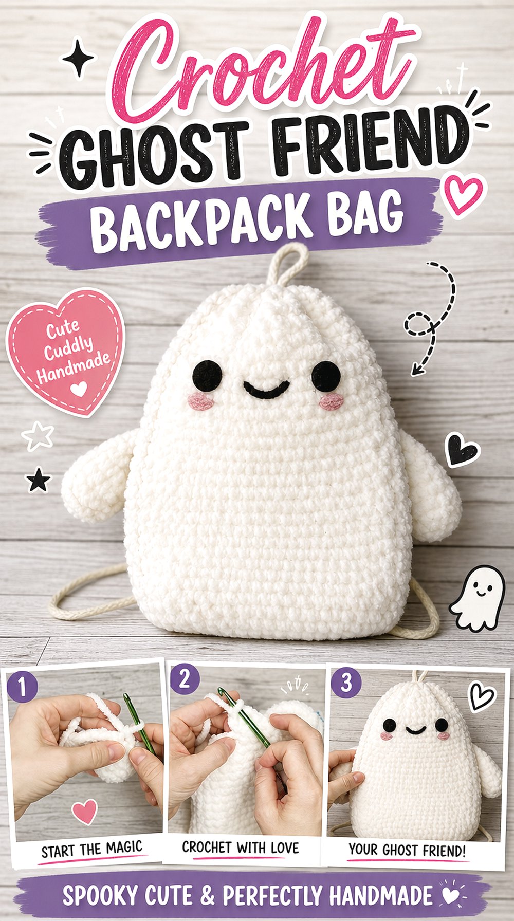 Crochet Ghost Friend Backpack Bag