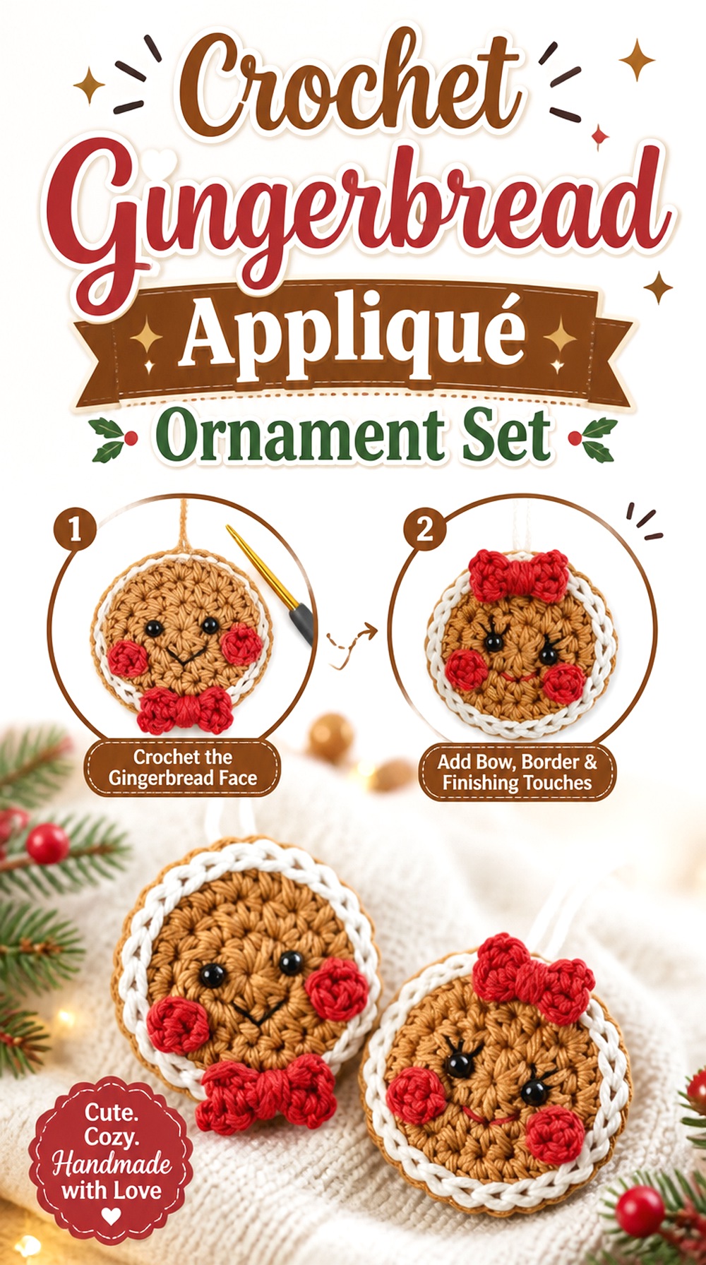 Crochet Gingerbread Appliqué Ornament Set