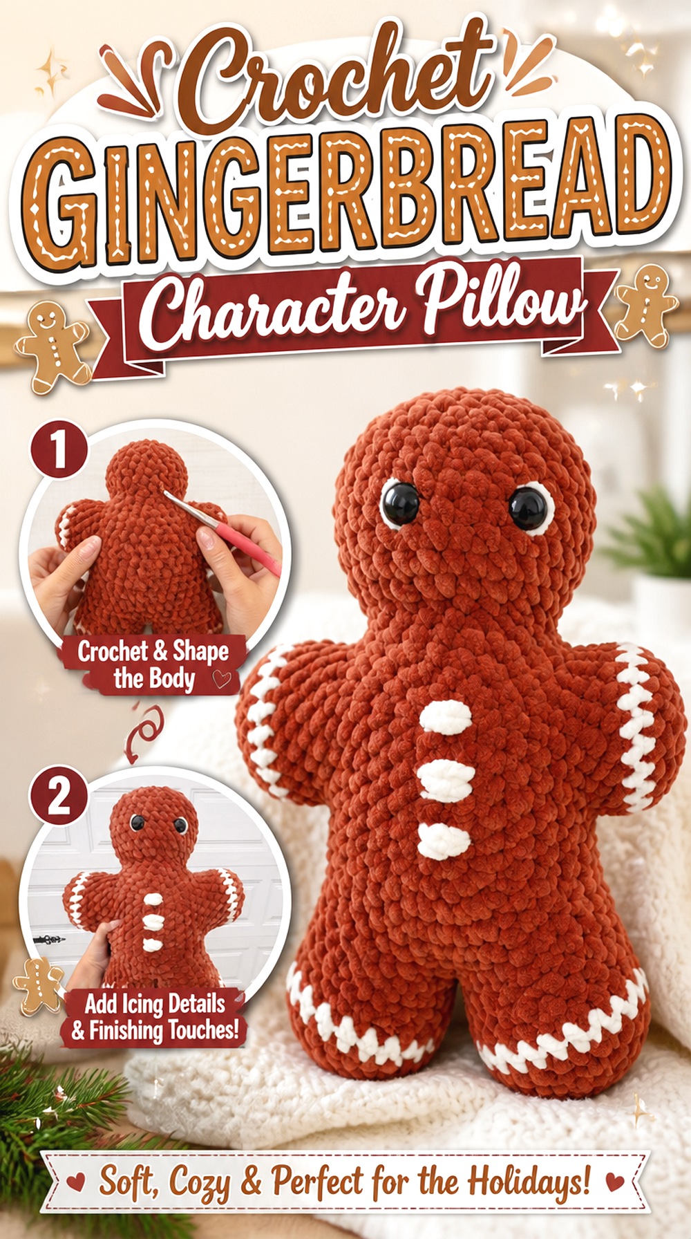 Crochet Gingerbread Character Pillow