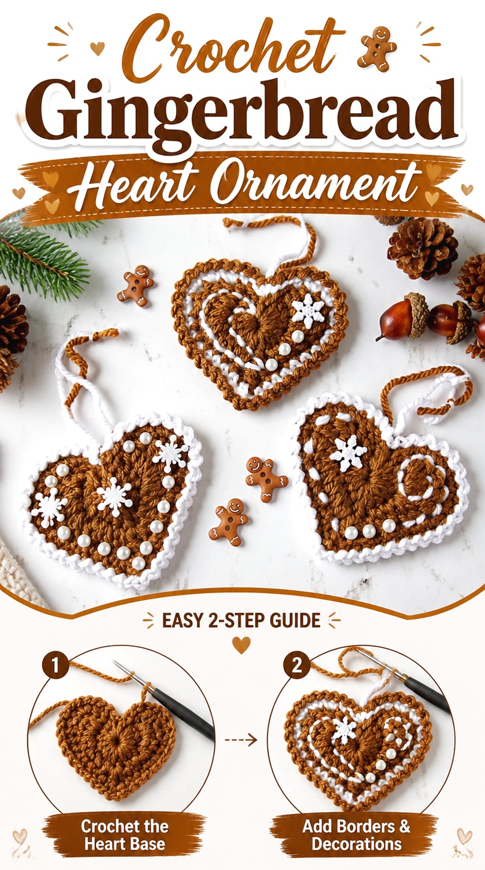 Crochet Gingerbread Heart Ornament