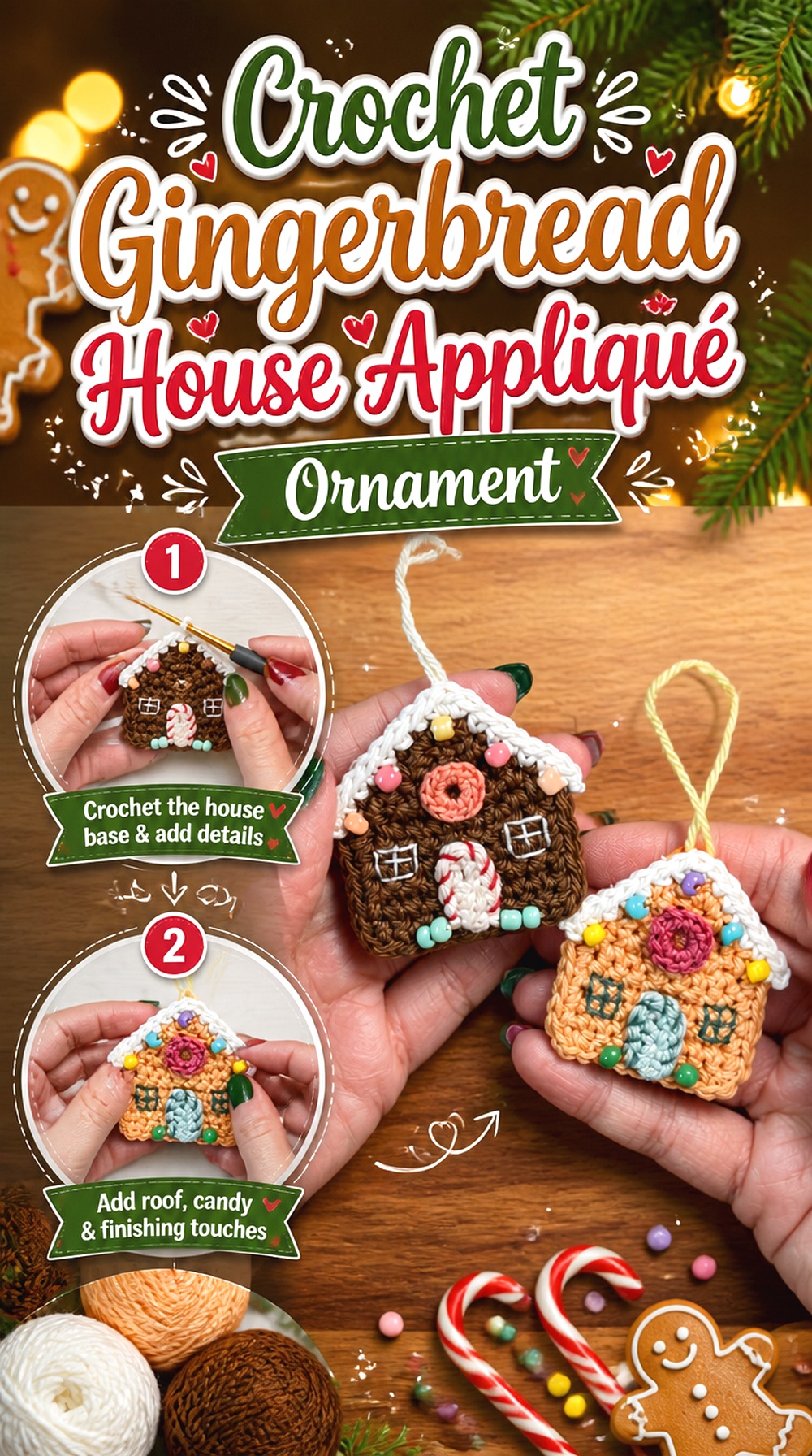 Crochet Gingerbread House Appliqué Ornament