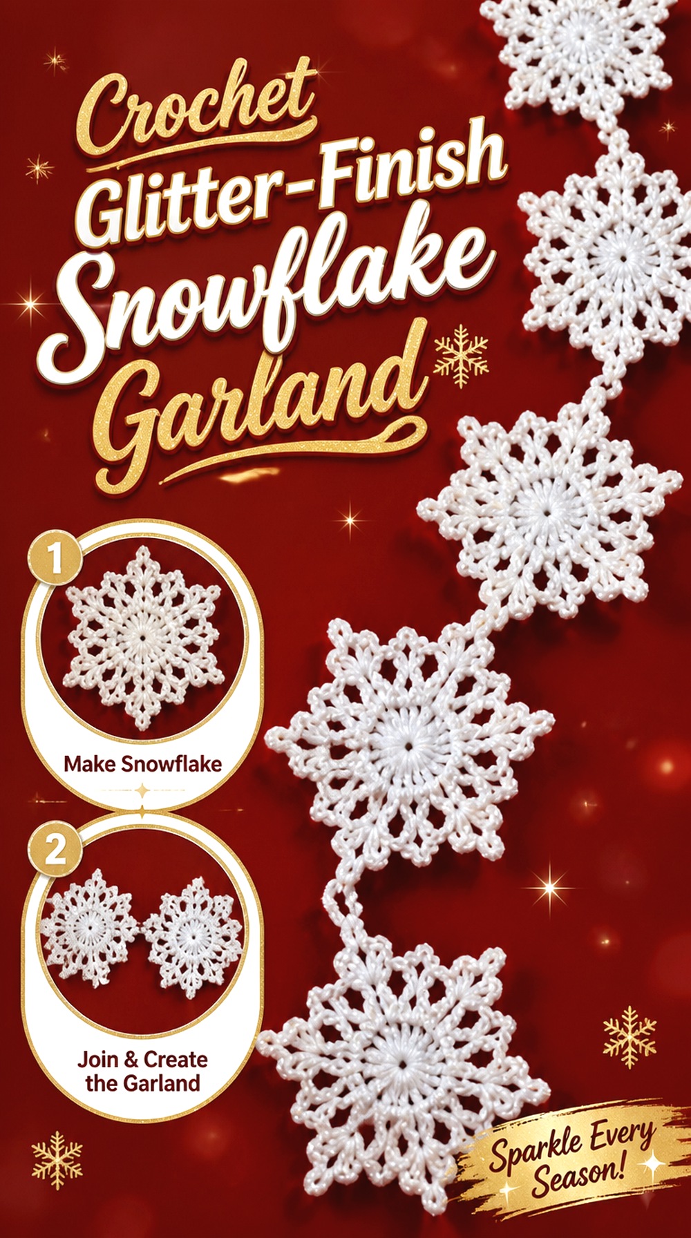 Crochet Glitter Finish Snowflake Garland