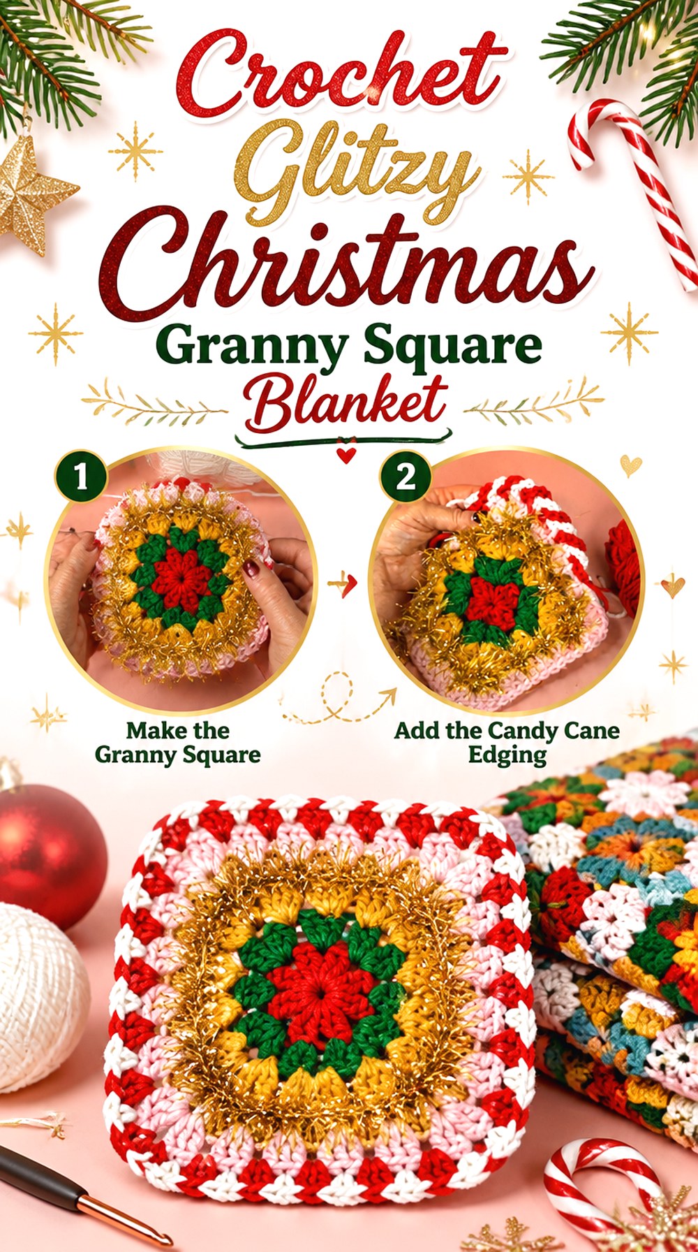 Crochet Glitzy Christmas Granny Square Blanket