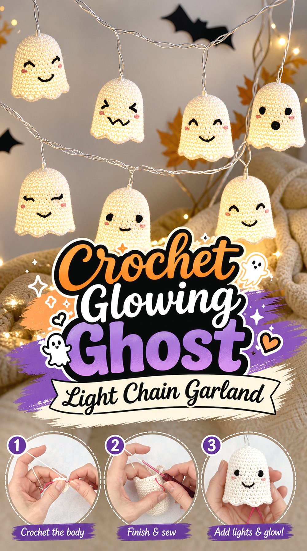 Crochet Glowing Ghost Light Chain Garland