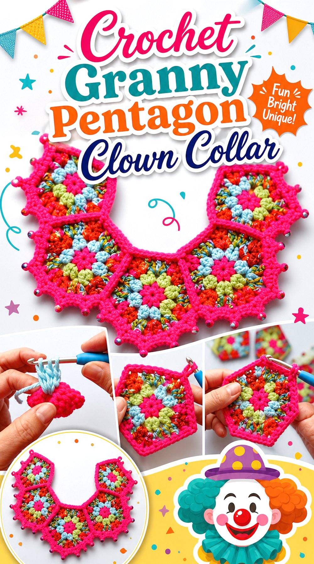 Crochet Granny Pentagon Clown Collar