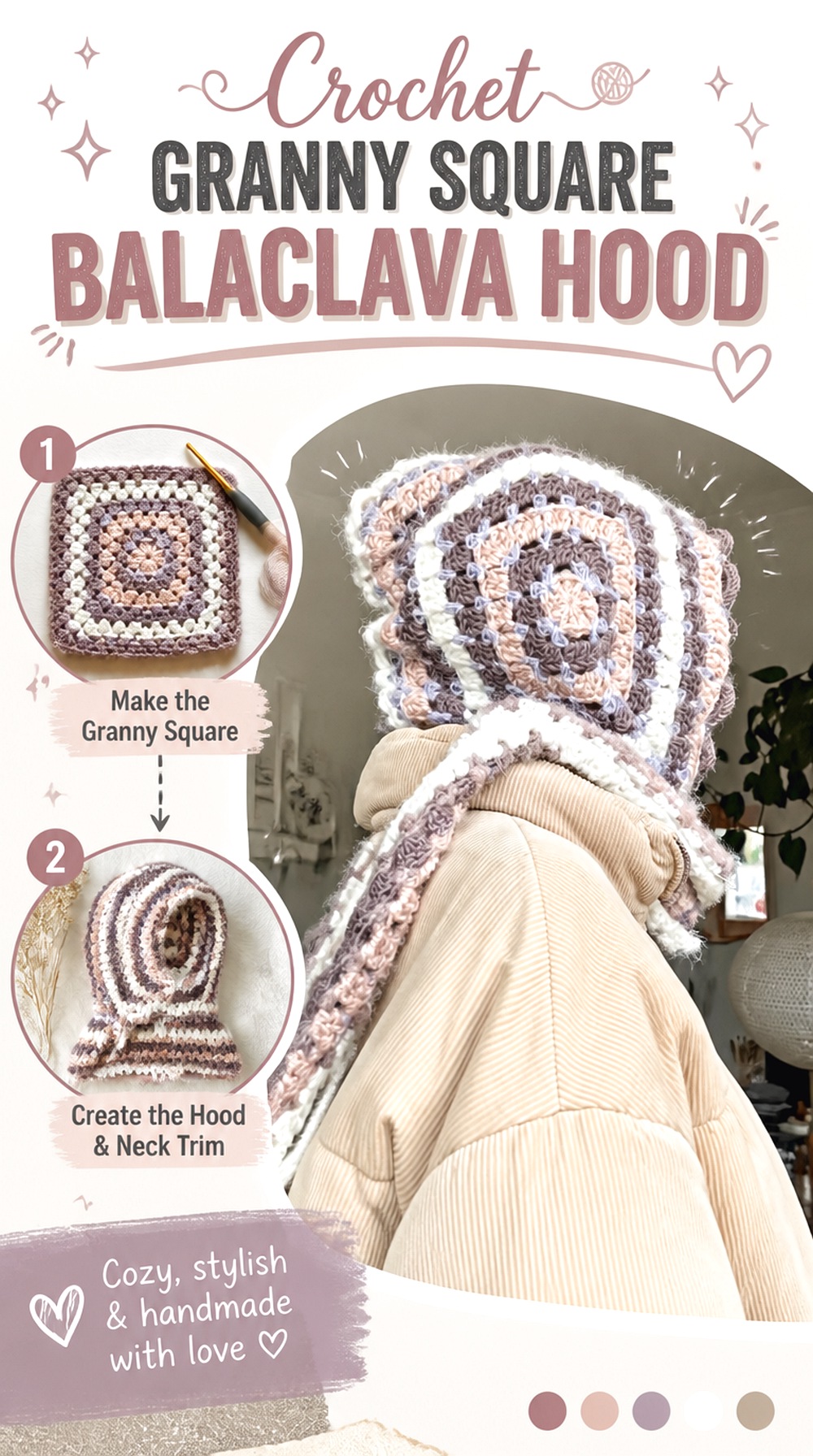 Crochet Granny Square Balaclava Hood