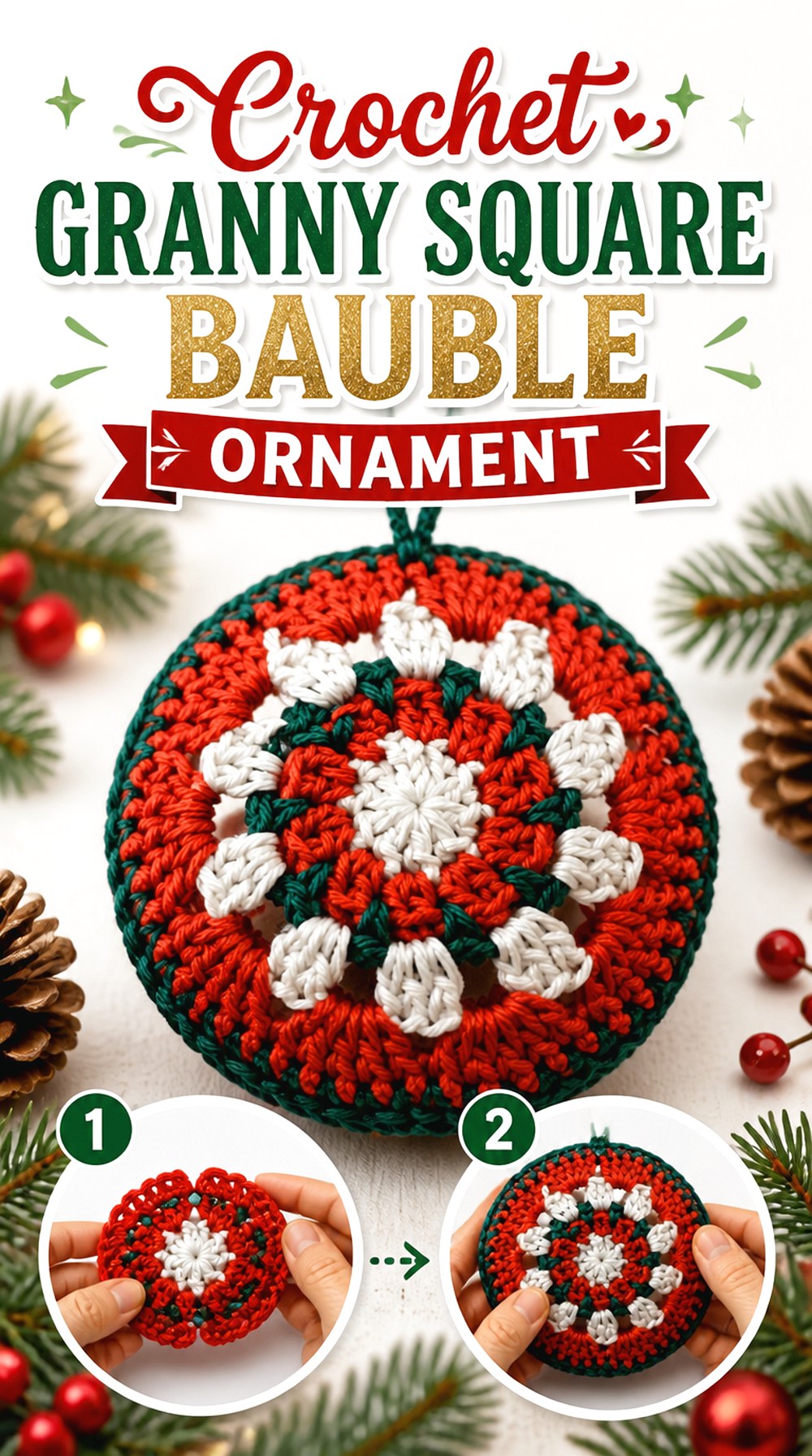 Crochet Granny Square Bauble Ornament