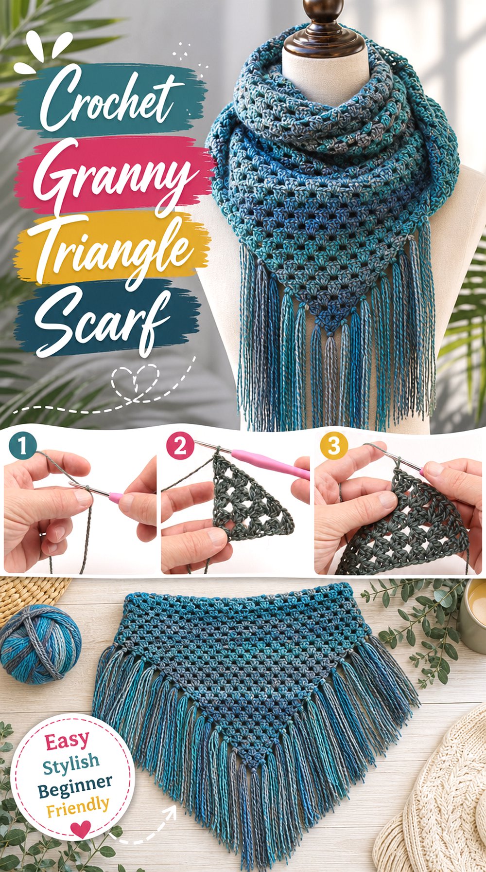 Crochet Granny Triangle Scarf