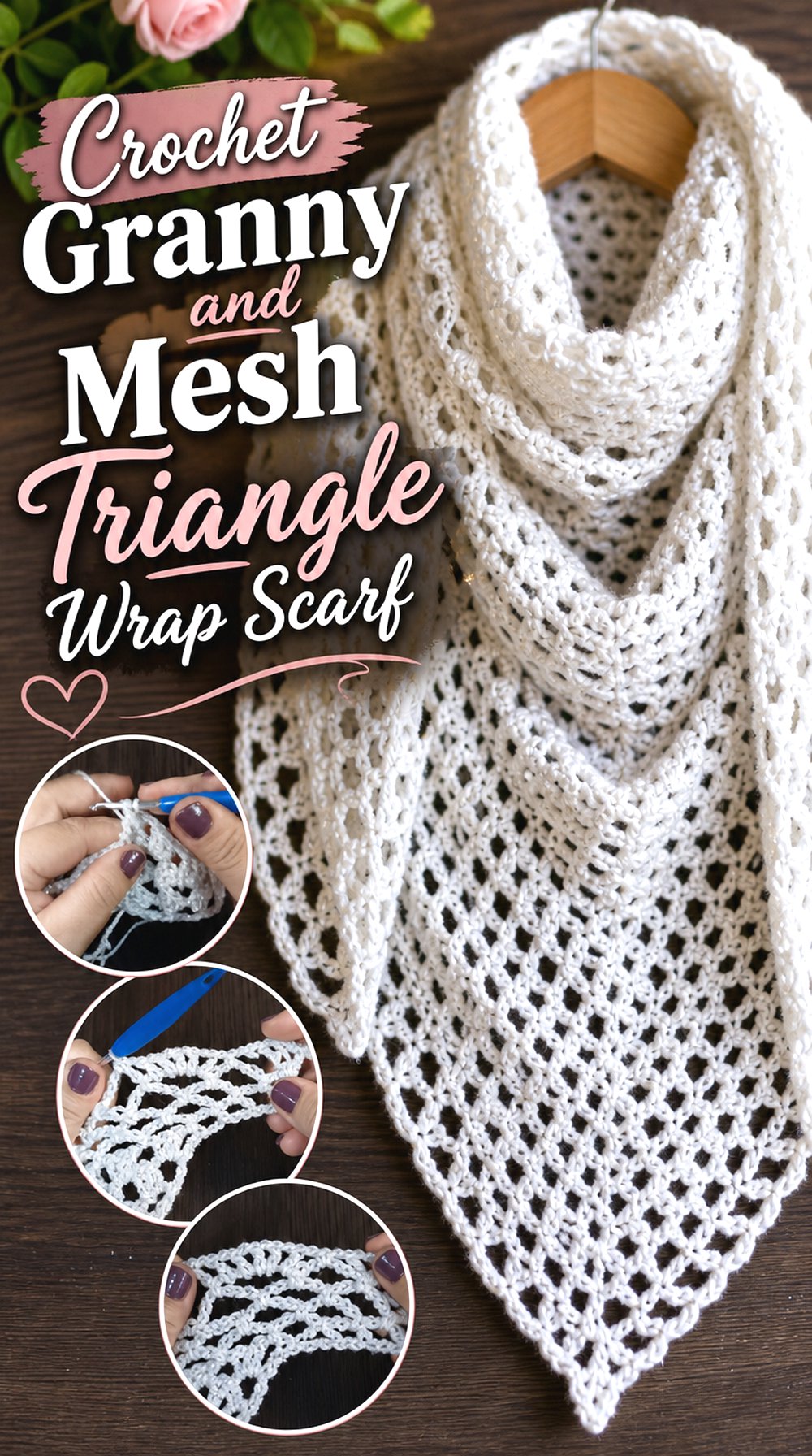 Crochet Granny and Mesh Triangle Wrap Scarf
