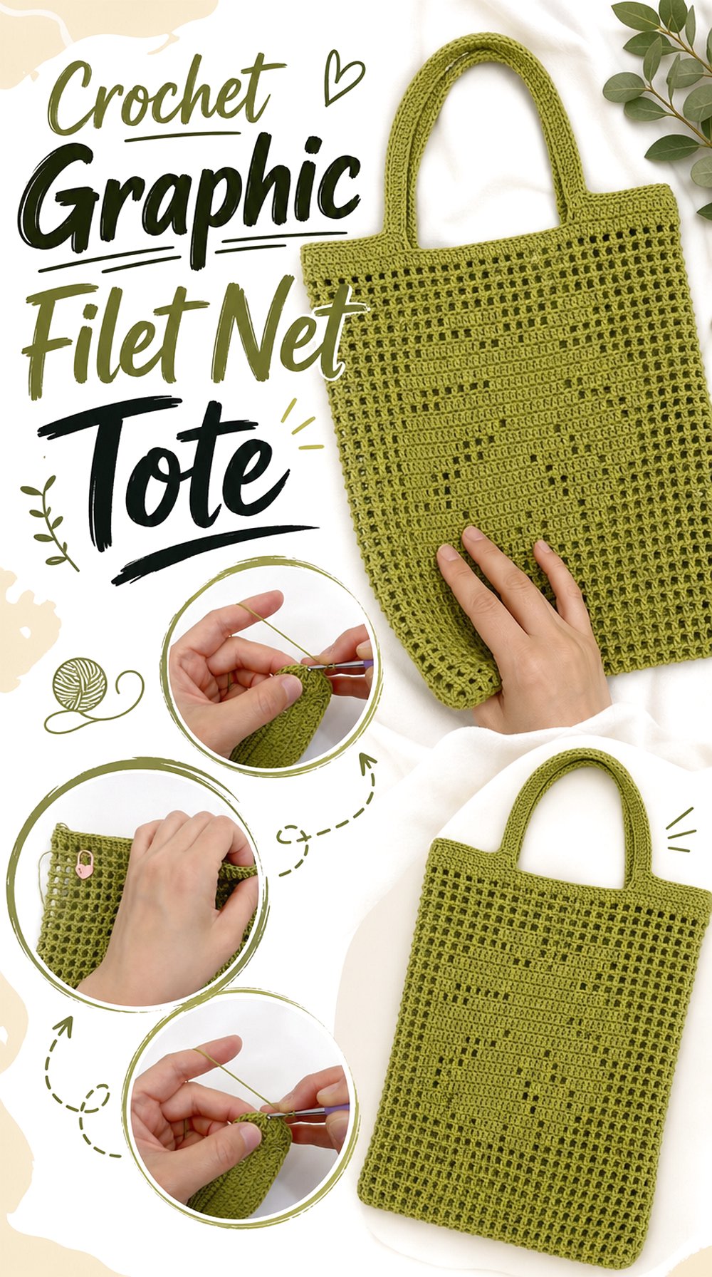 Crochet Graphic Filet Net Tote