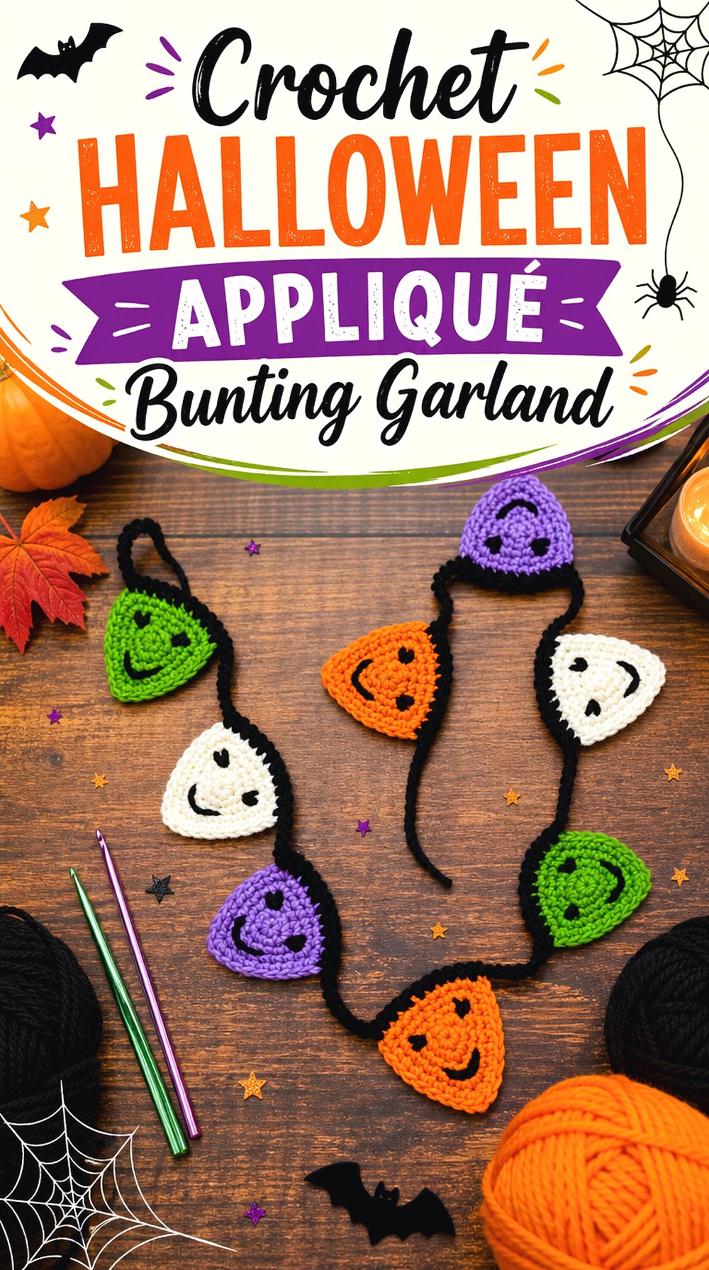 Crochet Halloween Appliqué Bunting Garland