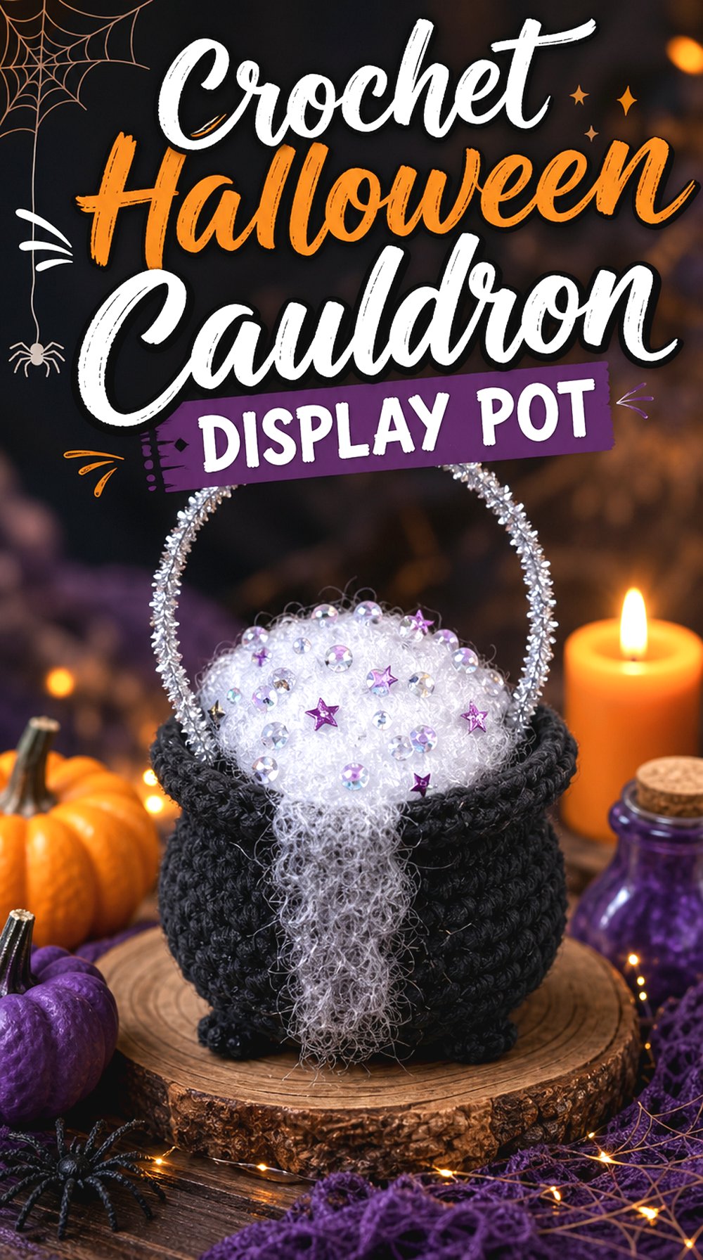 Crochet Halloween Cauldron Display Pot