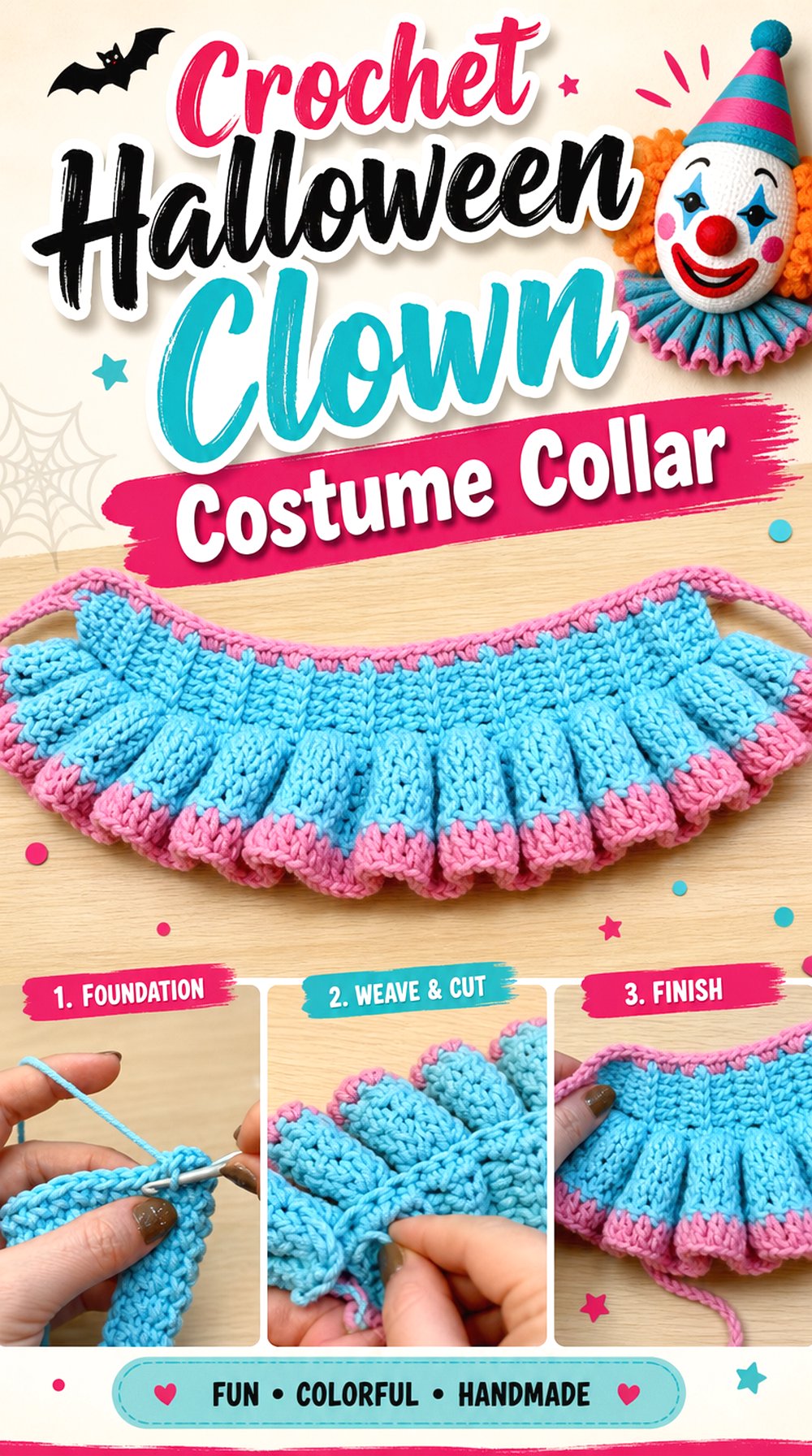 Crochet Halloween Clown Costume Collar