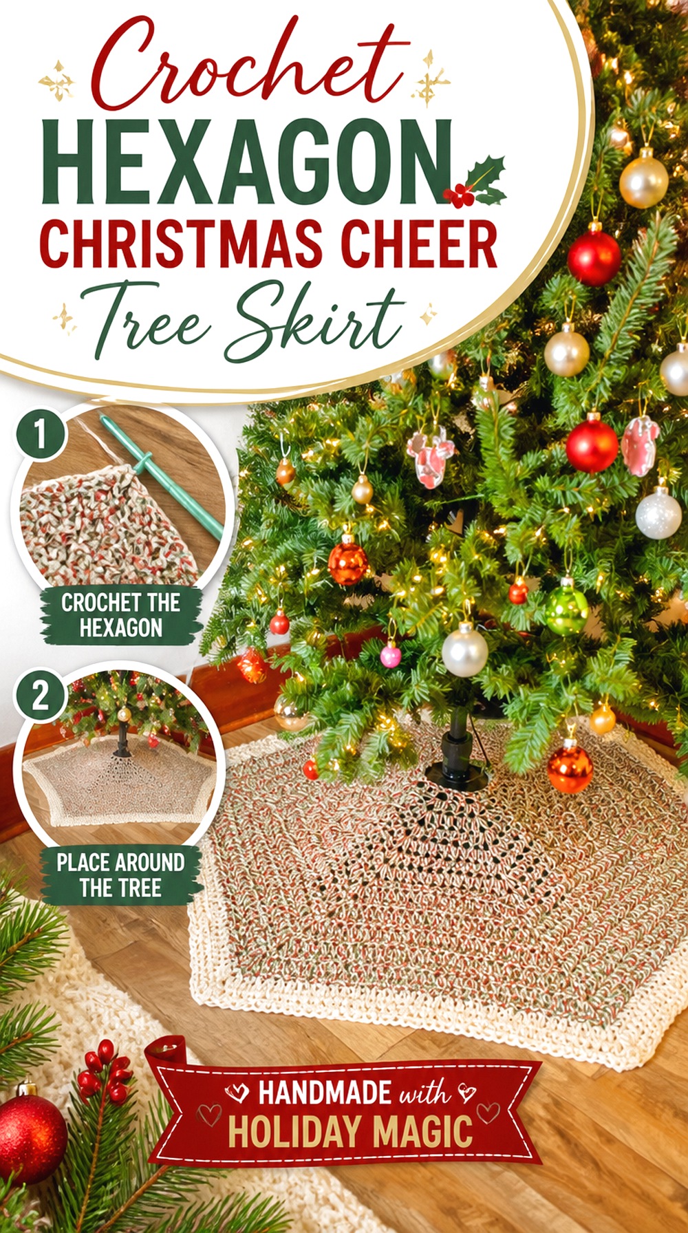 Crochet Hexagon Christmas Cheer Tree Skirt