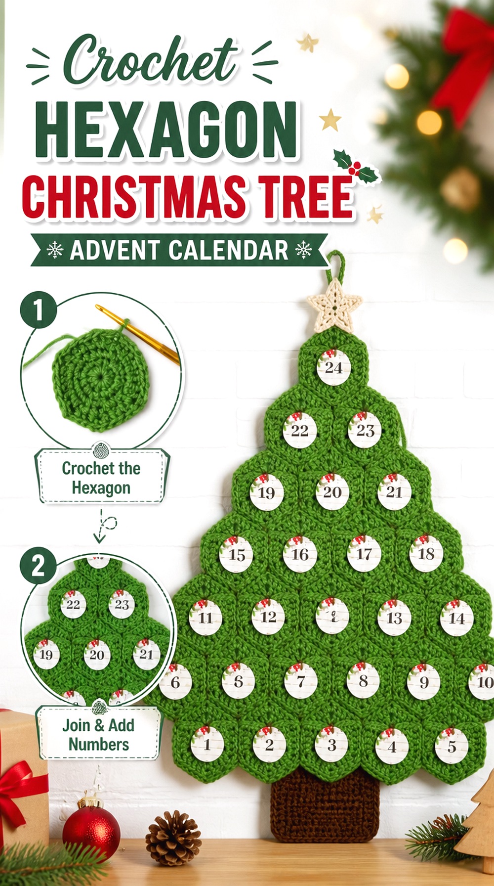 Crochet Hexagon Christmas Tree Advent Calendar