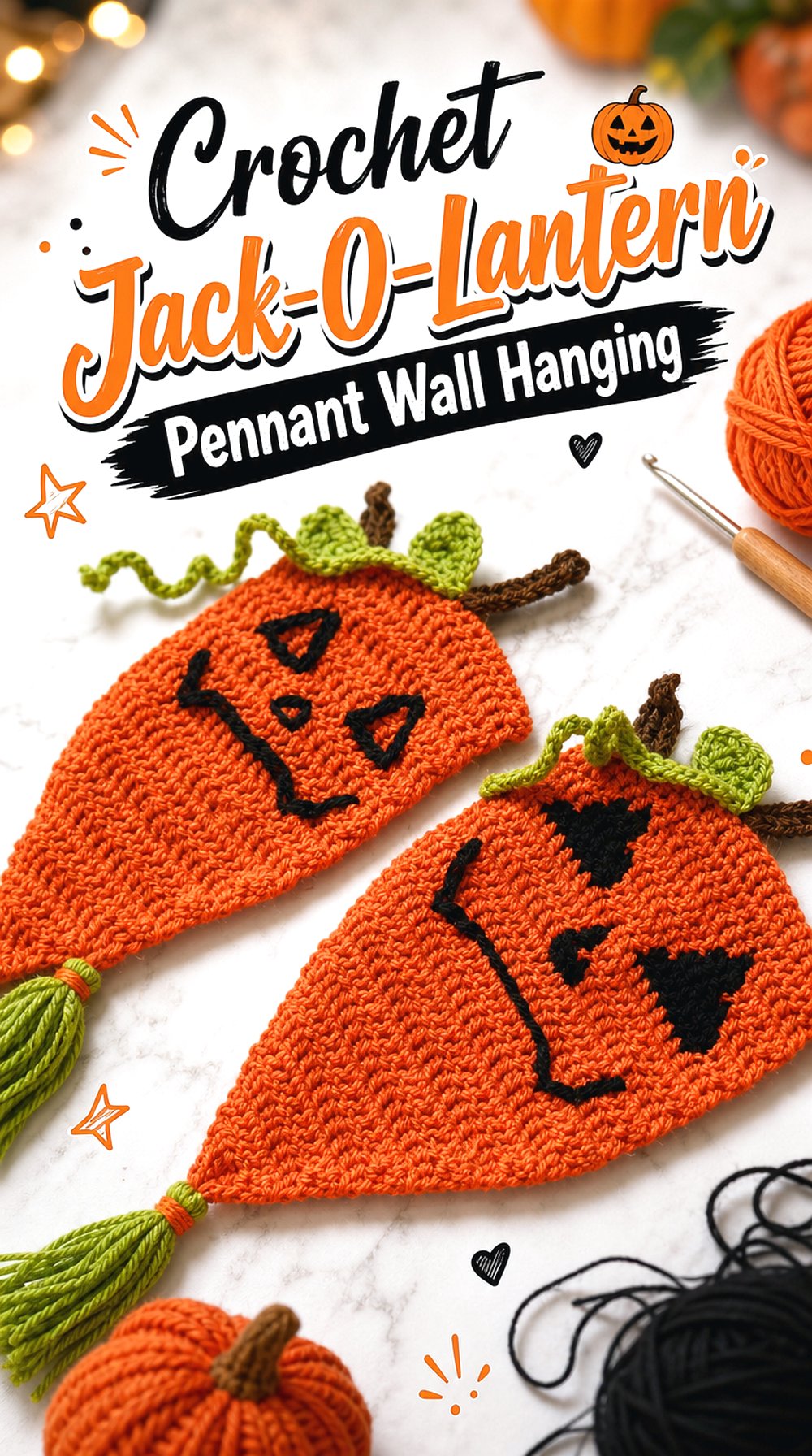 Crochet Jack O Lantern Pennant Wall Hanging