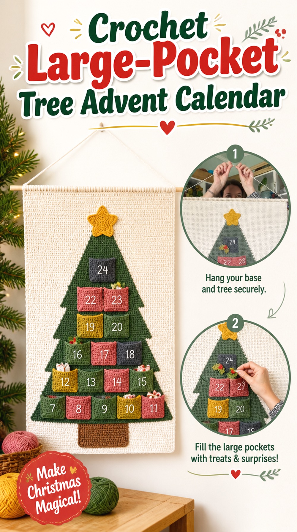 Crochet Large Pocket Tree Advent Calendar