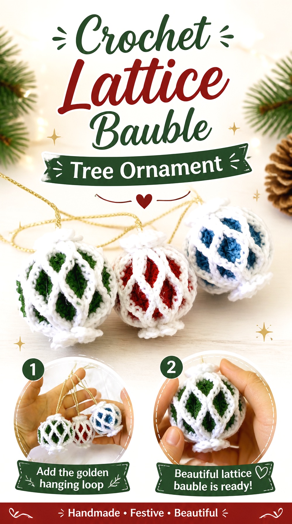 Crochet Lattice Bauble Tree Ornament