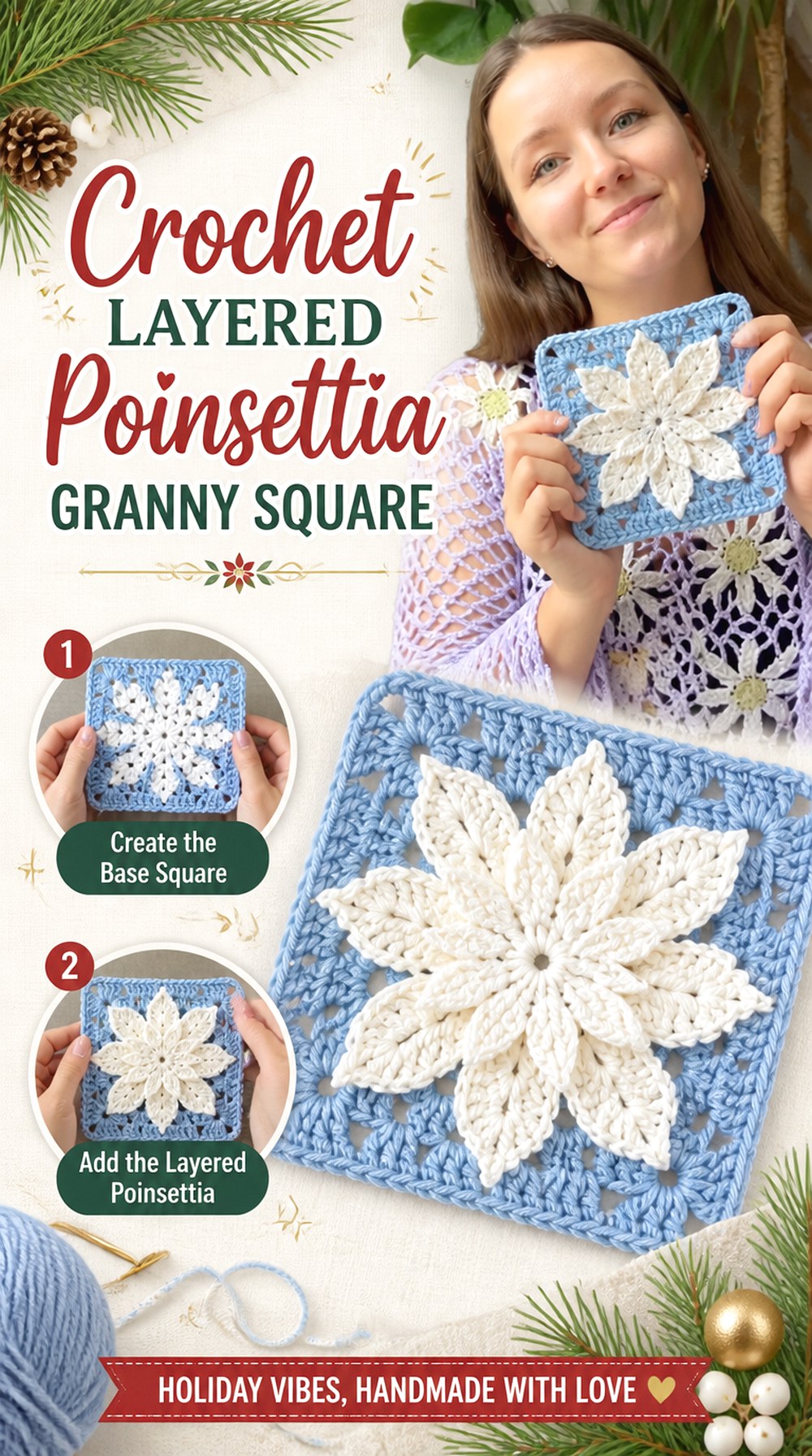 Crochet Layered Poinsettia Granny Square