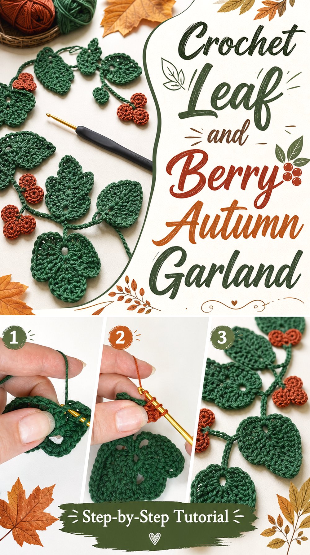 Crochet Leaf and Berry Autumn Garland