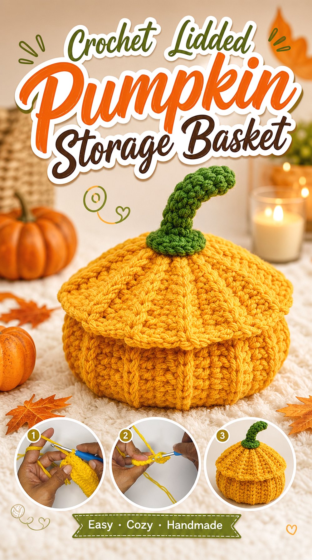 Crochet Lidded Pumpkin Storage Basket