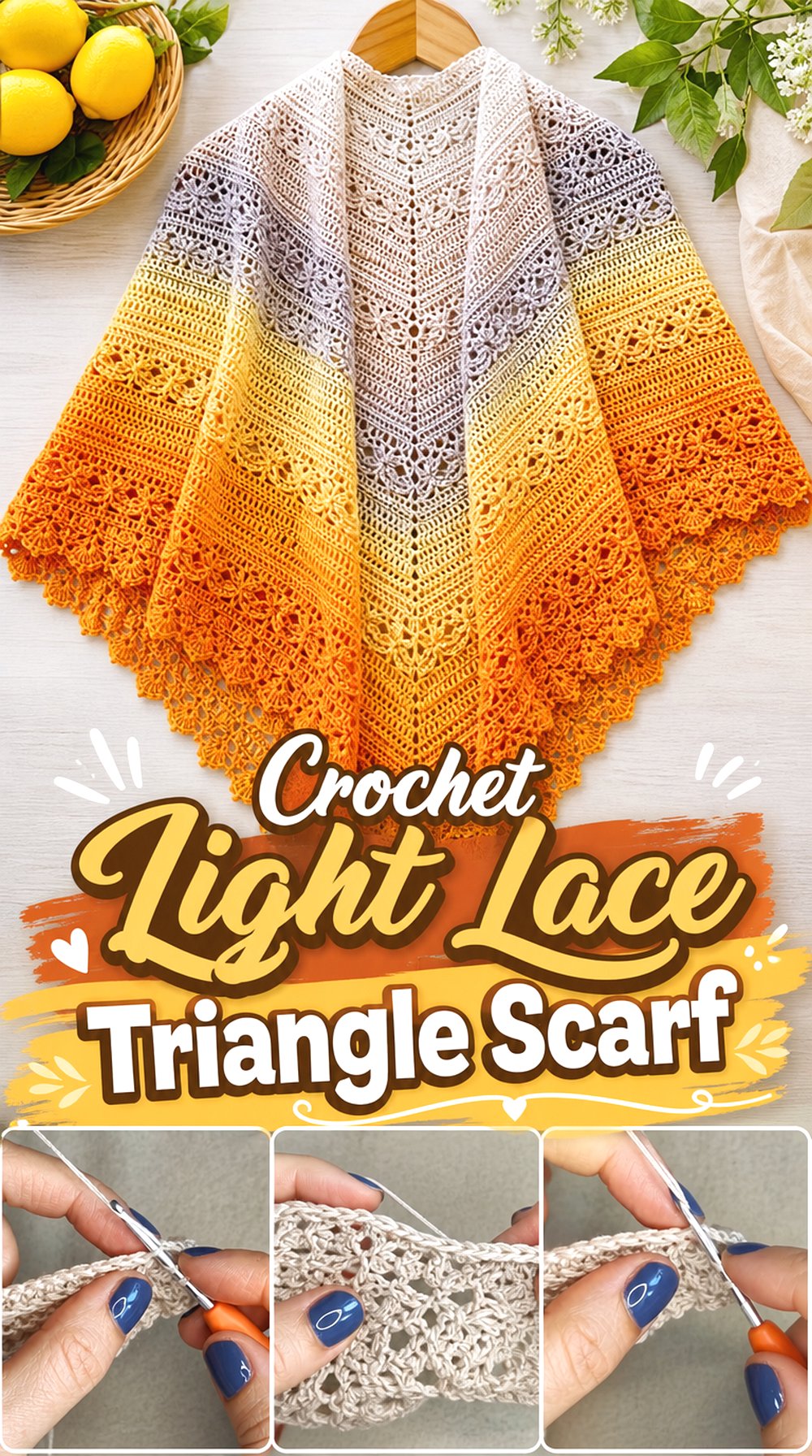 Crochet Light Lace Triangle Scarf