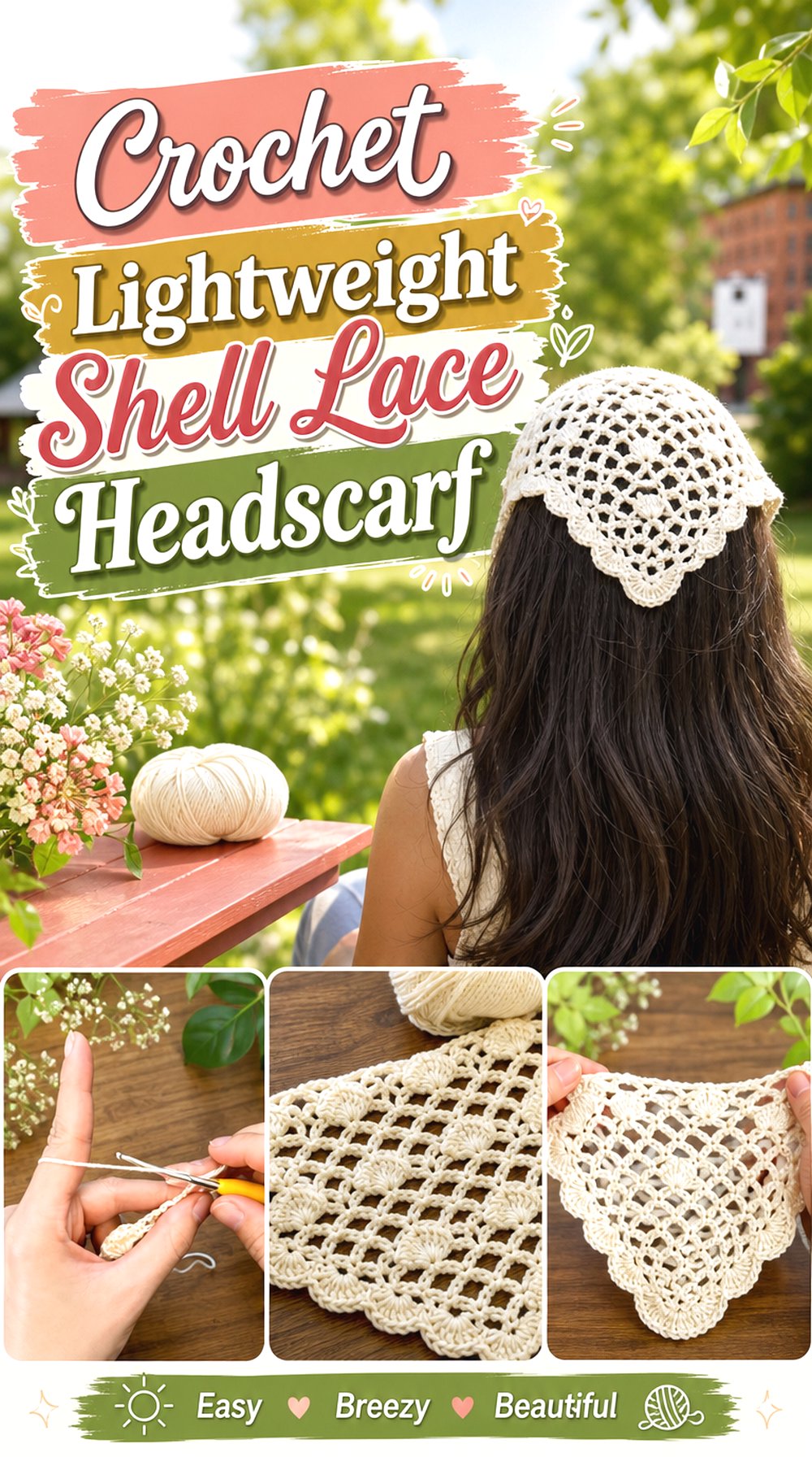 Crochet Lightweight Shell Lace Headscarf
