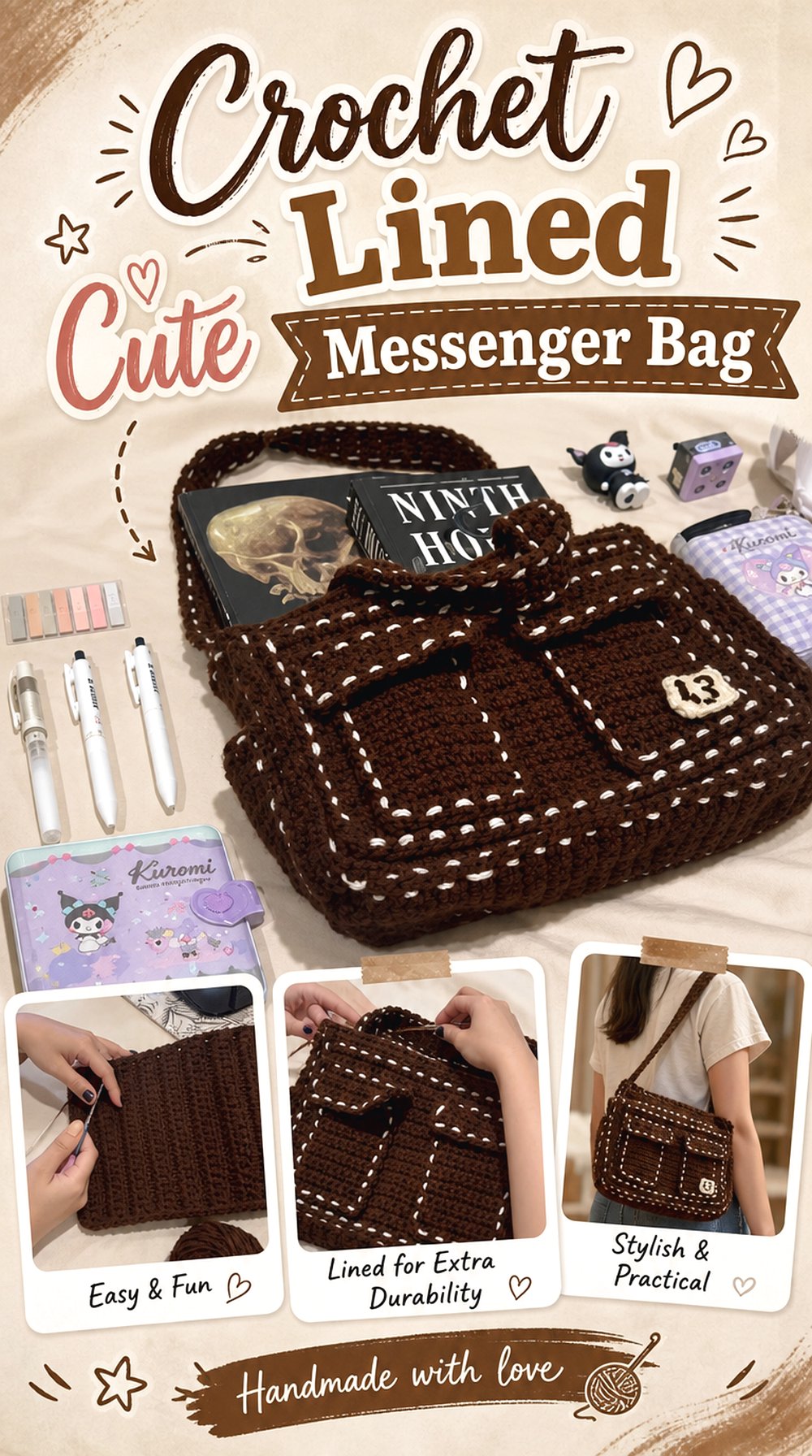 Crochet Lined Cute Messenger Bag