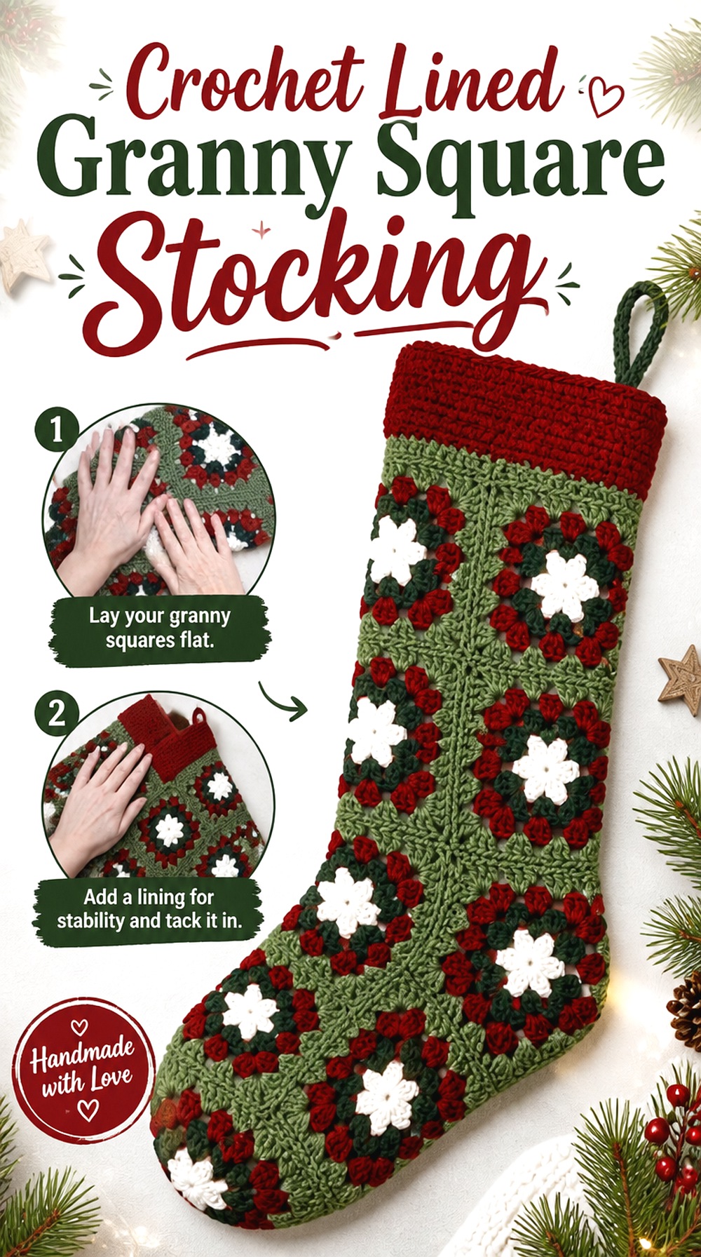 Crochet Lined Granny Square Stocking