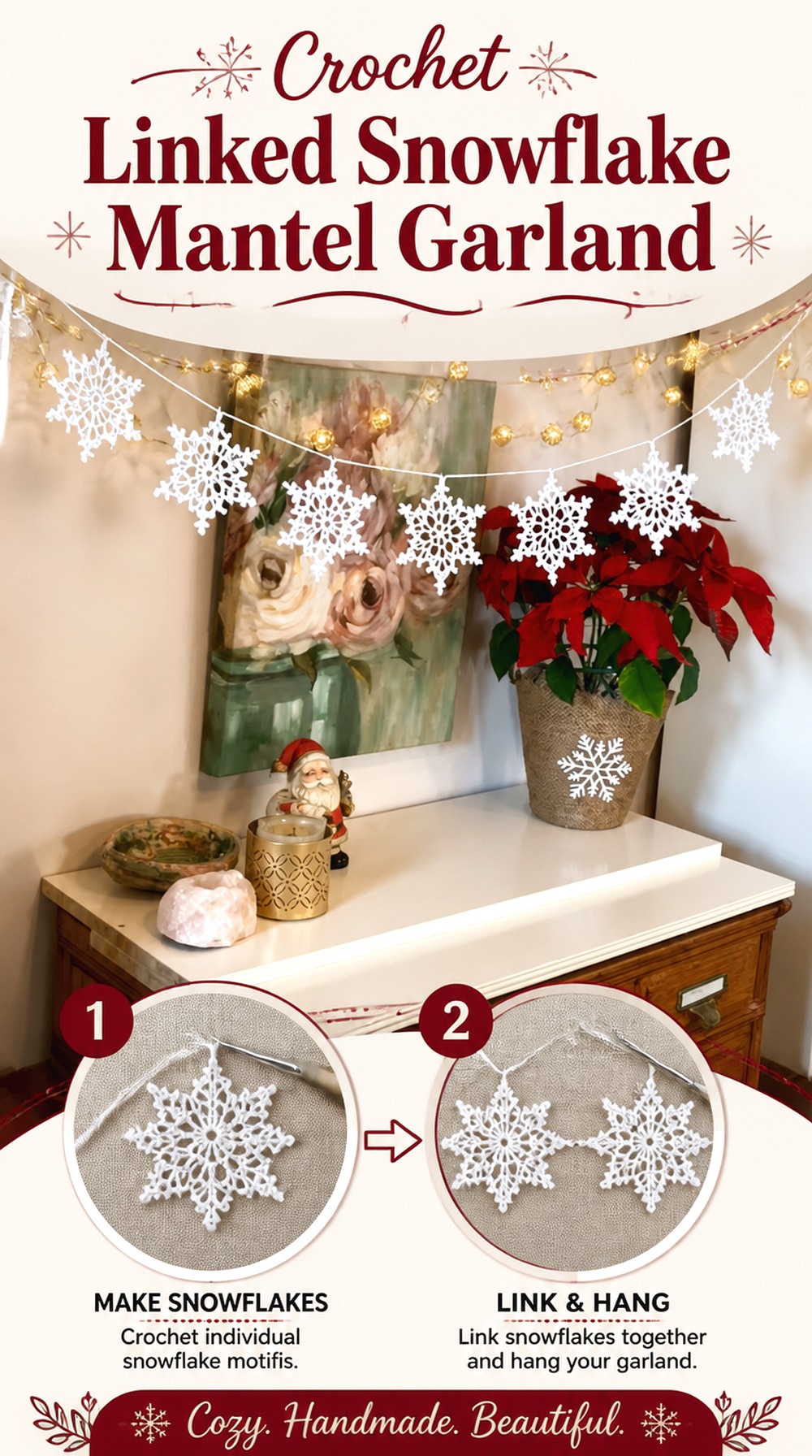 Crochet Linked Snowflake Mantel Garland
