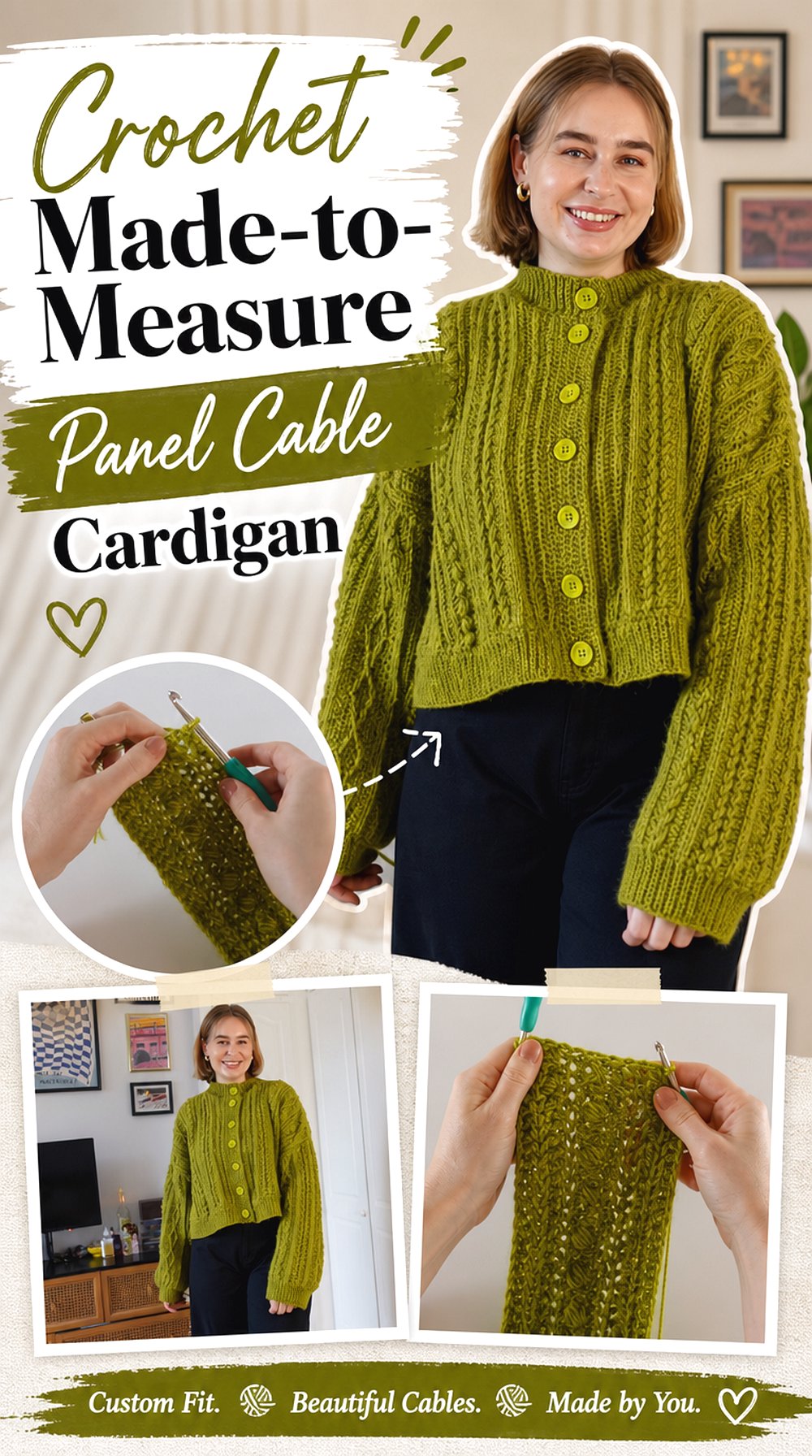 Crochet Made to Measure Panel Cable Cardigan
