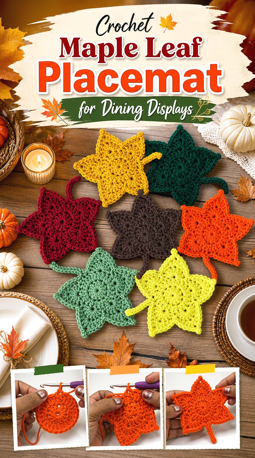 Crochet Maple Leaf Placemat for Dining Displays