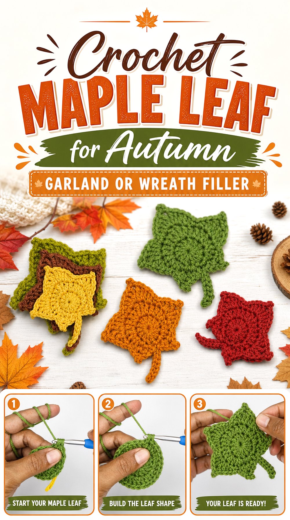 Crochet Maple Leaf for Autumn Garland or Wreath Filler