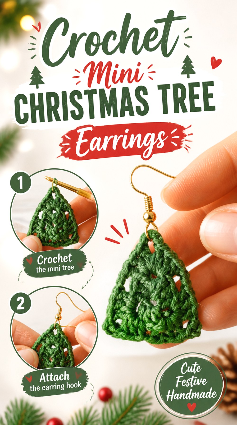 Crochet Mini Christmas Tree Earrings